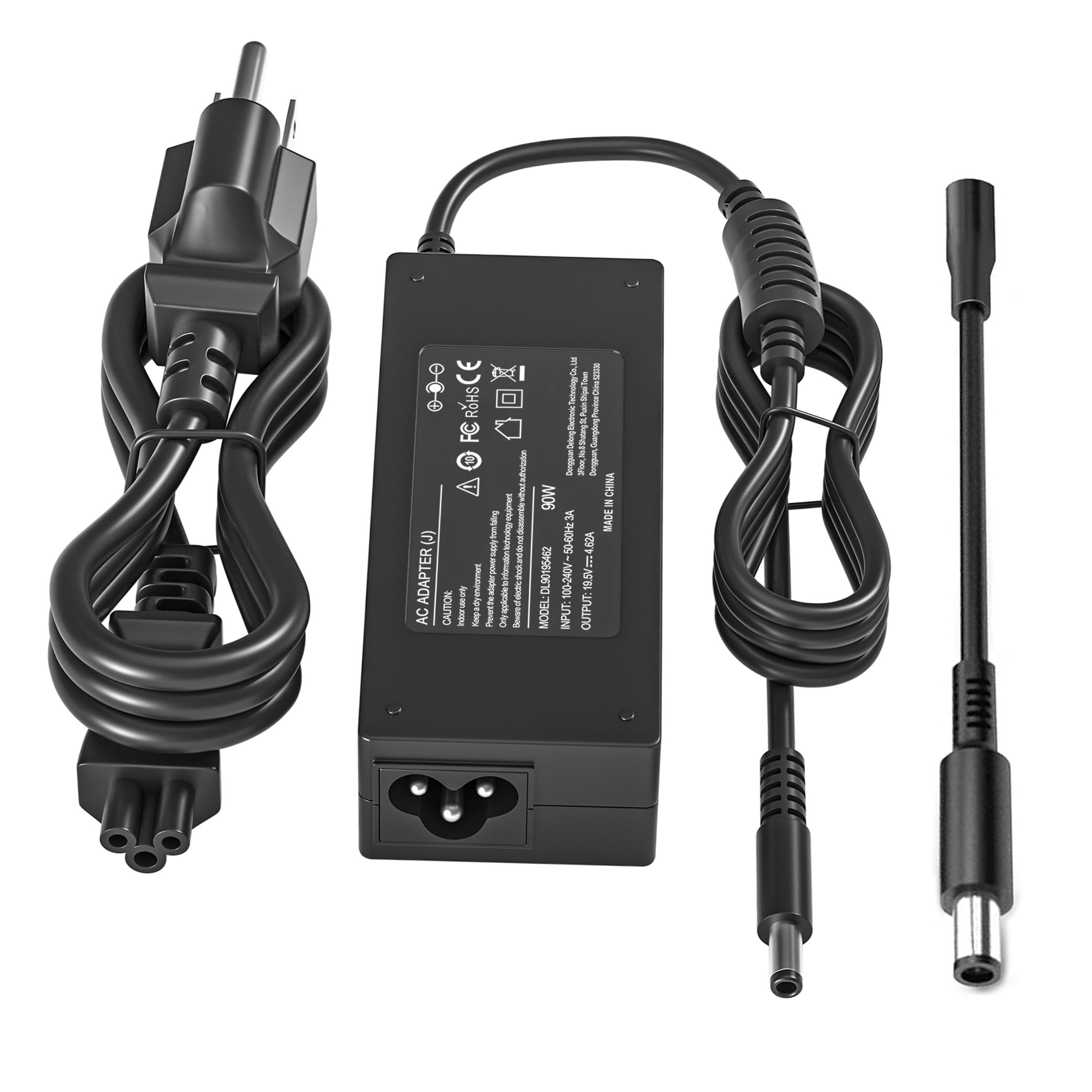 Charger For Dell Laptop 90W 65W 45W Dell Latitude/Vostro/Xps 13 14 15, Optiplex Micro Desktop, Studio/Studio Xps Notebook Pc Aio Desktop Power Cord With Round Connectors 4.5Mm And 7.4Mm 2Tips Size