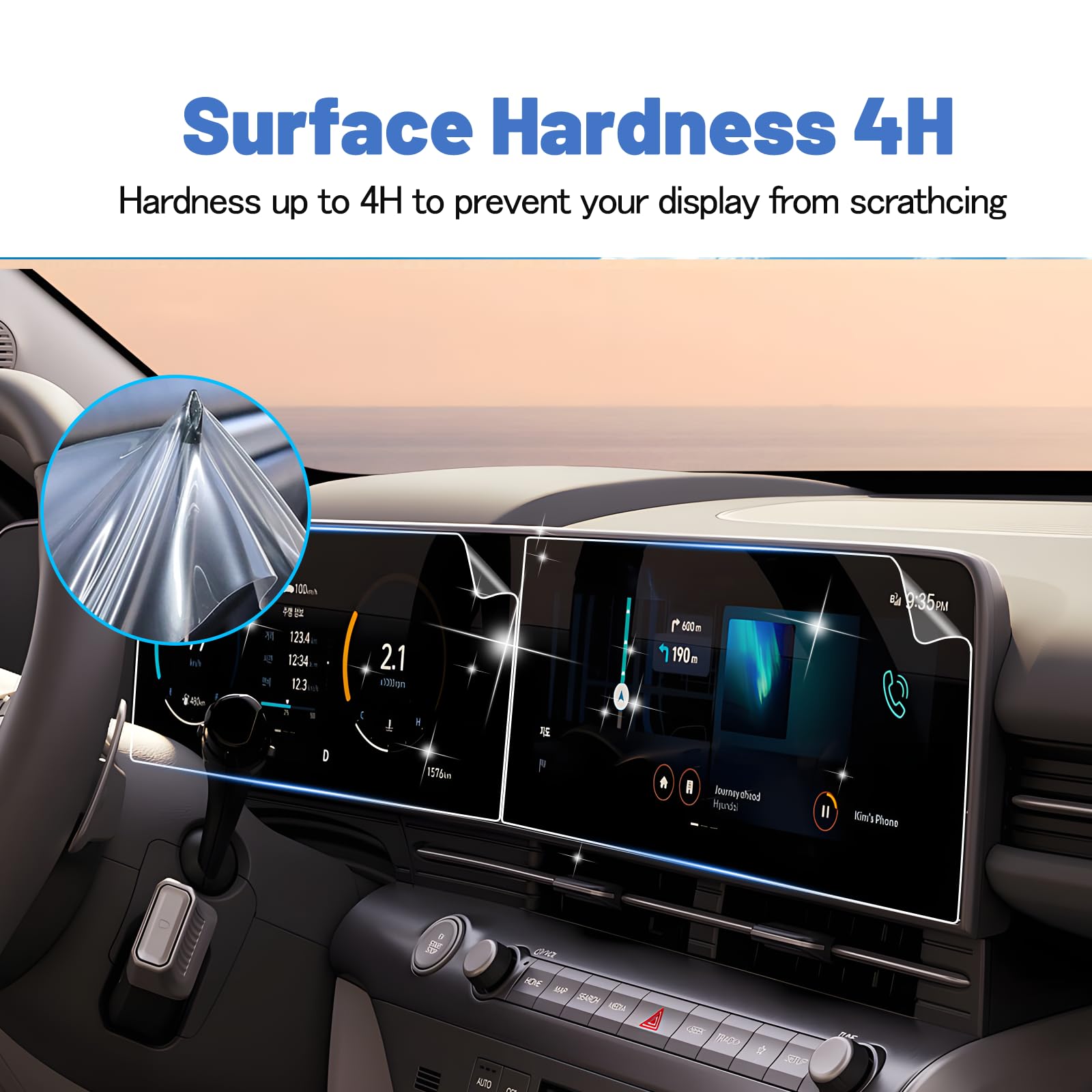 Shaohao 4 Pcs For 2024 2025 Hyundai Kona Screen Protector Compatible With 2024 2025 Hyundai Kona Accessories Se, Sel, N Line, Limited 12.3 Inch Touchscreen Hd Crystal Clear Separate Screen Protector