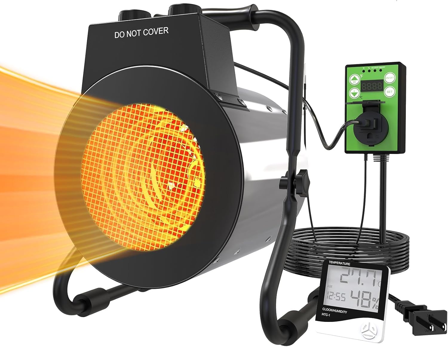 Electric Greenhouse Heater with Thermostat - 1500W Stainless Steel Outdoor Fan Heater, Fast Heating, Overheat Protection, Heatin