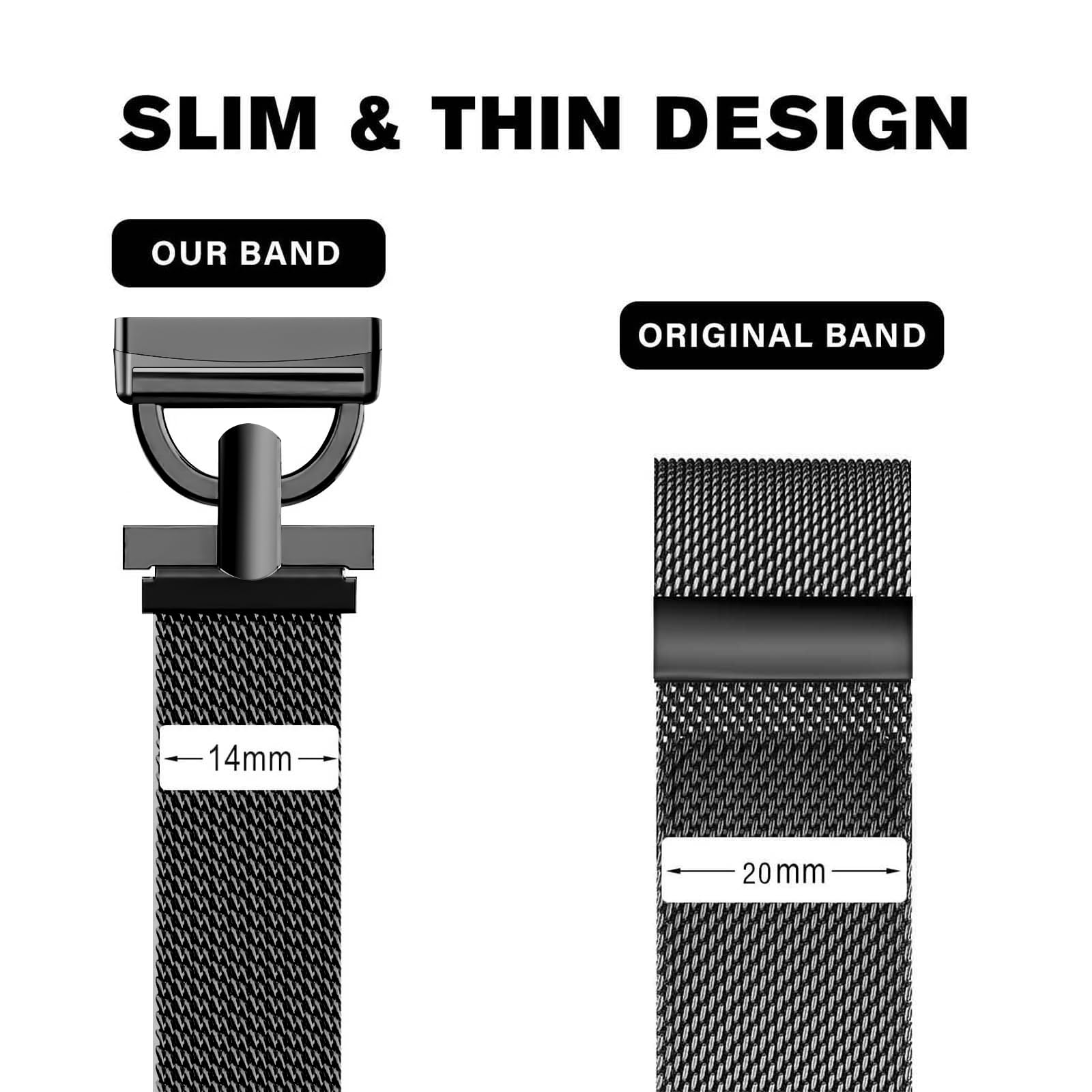 Hayonliy Magnetic Bands Compatible For Fitbit Versa 4/Fitbit Versa 3/Fitbit Sense 2/Fitbit Sense, Mesh Stainless Steel Thin Stra