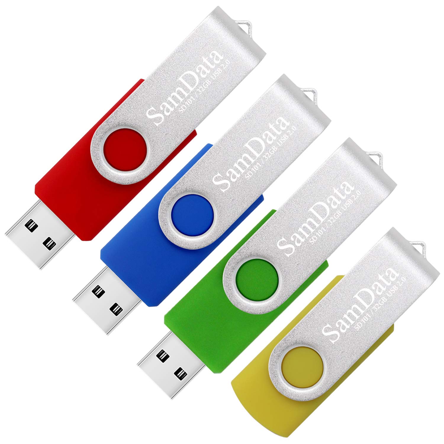 Samdata Usb 2.0 Flash Drive 32Gb, 4 Pack Thumb Drive Swivel Memory Stick External Storage (4 Colors: Blue Green Red Yellow)