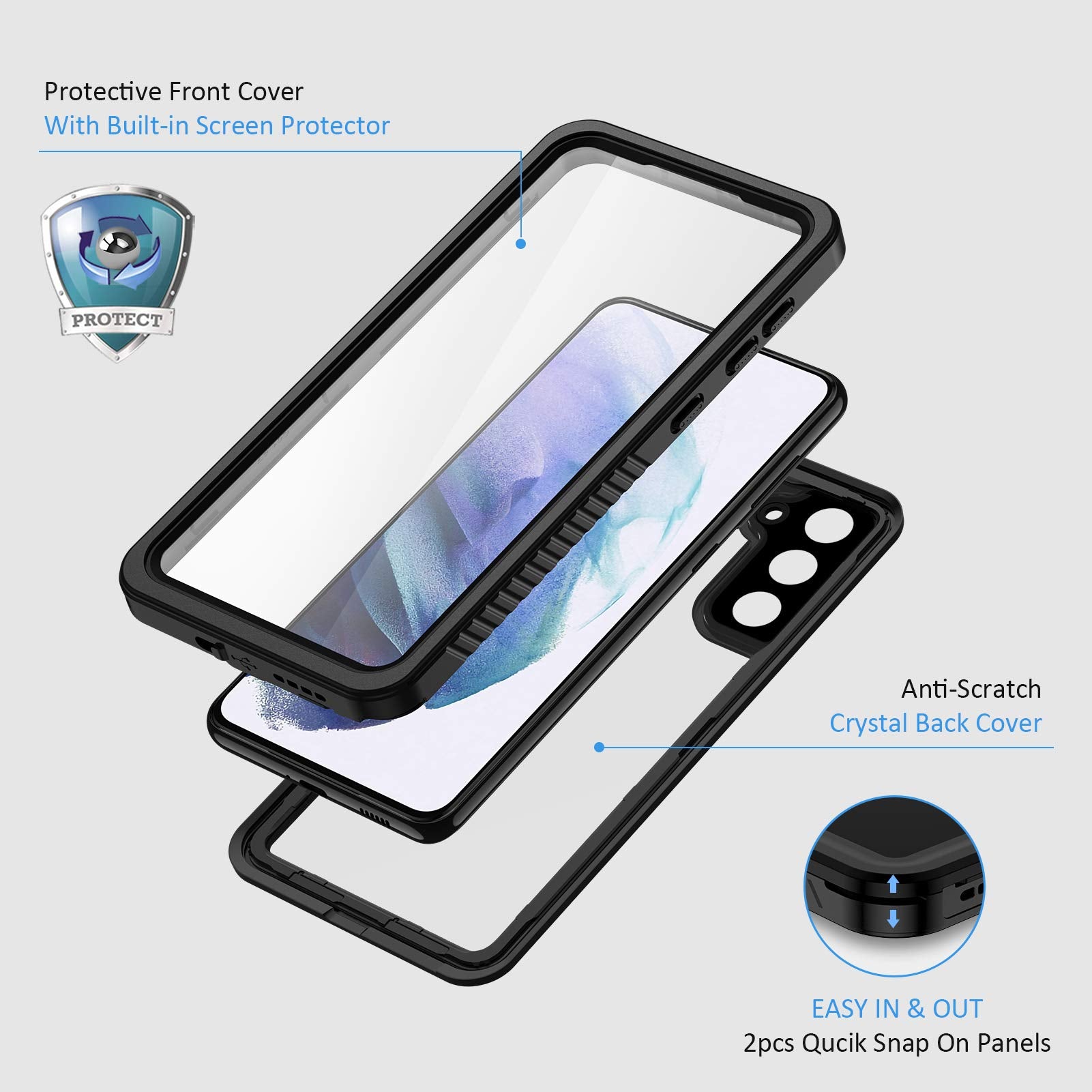 Lanhiem Case For Samsung Galaxy S21 5G Black | Ip68, Waterproof, Dustproof, With Built-In Screen Protector, Rugged, Full Body, S