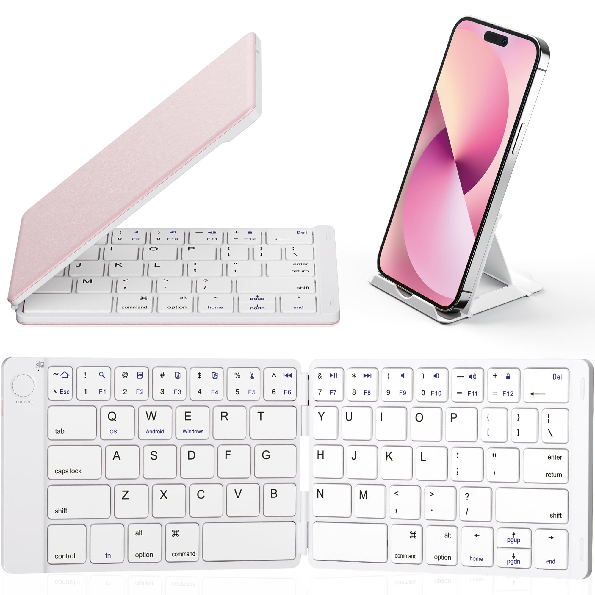 Samsers Foldable Bluetooth Keyboard   Portable Wireless, With Stand Holder, Rechargeable Full Size Ultra Slim Folding Keyboard F