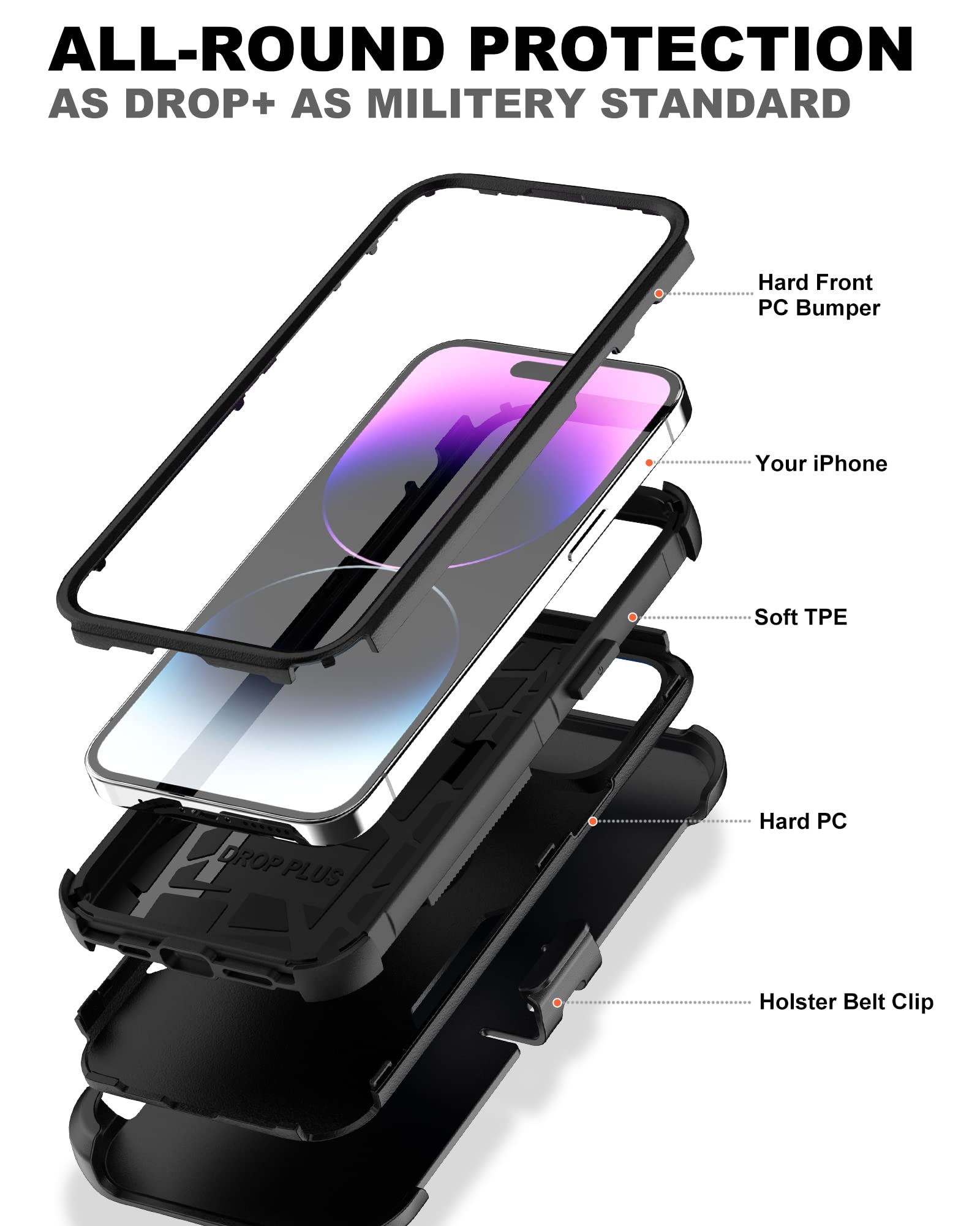 RonShieh Defender Heavy Duty Phone Case for iPhone 14 6.1 inch with Holster Belt Clip Rugged Shockproof