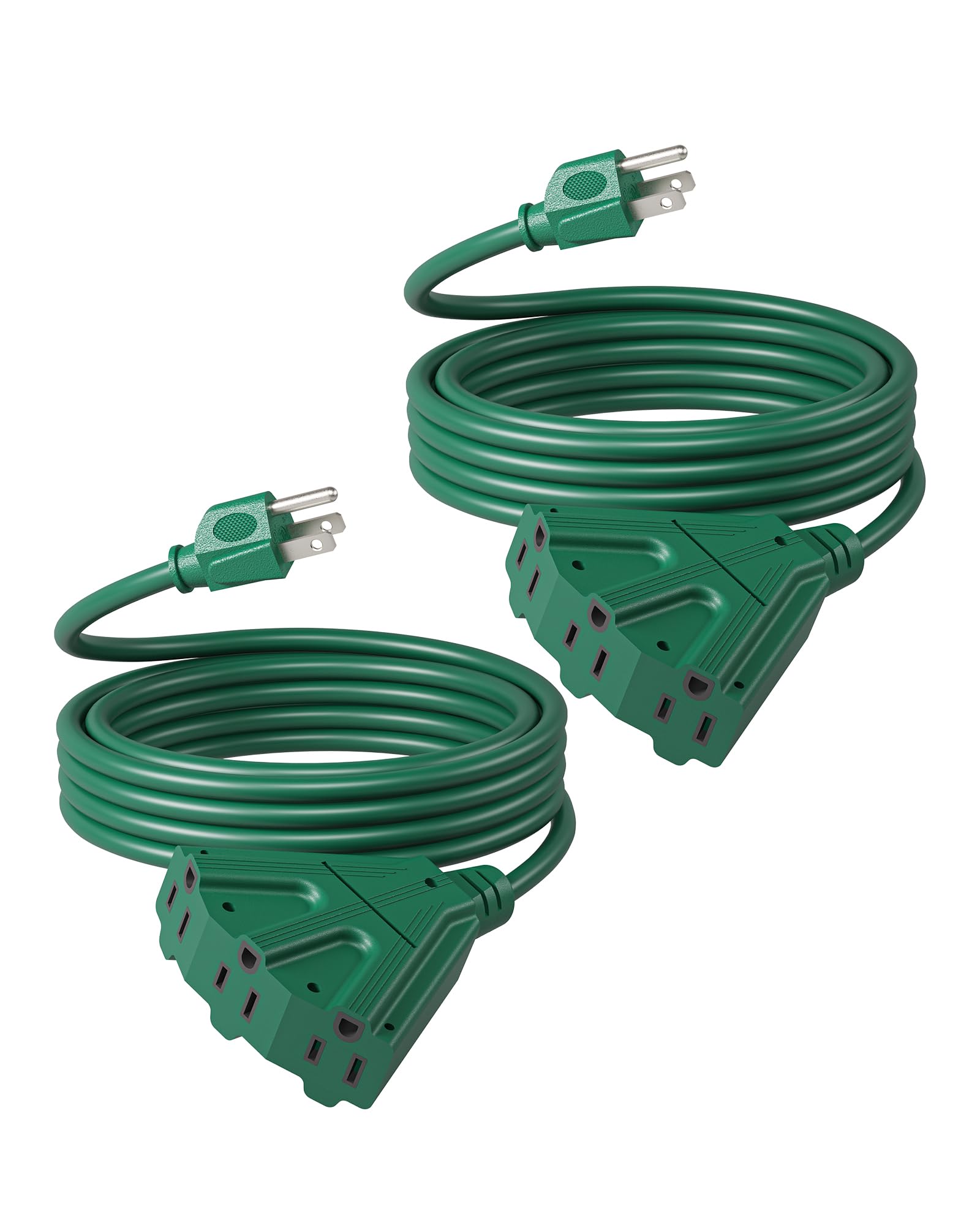 Dewenwils 10 Ft Green Outdoor Tri Tap Extension Cord Splitter For Halloween, Weatherproof 16/3 Sjtw Power Cable For Christmas De