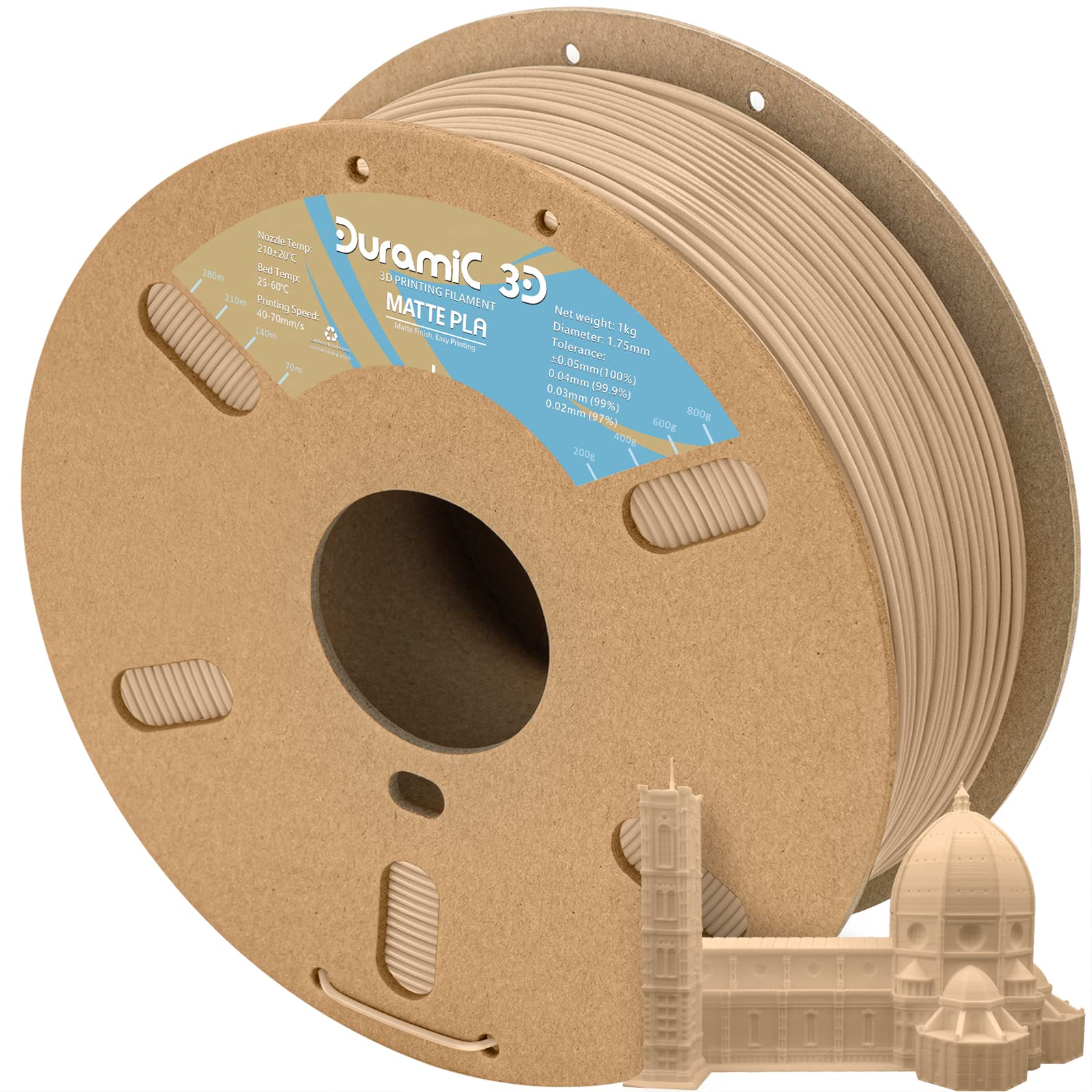 Duramic 3D Matte Pla Filament 1.75Mm Beige, 1Kg Cardboard Spool Matte Finish 3D Printer Filament Pla 1.75Mm Dimensional Accuracy