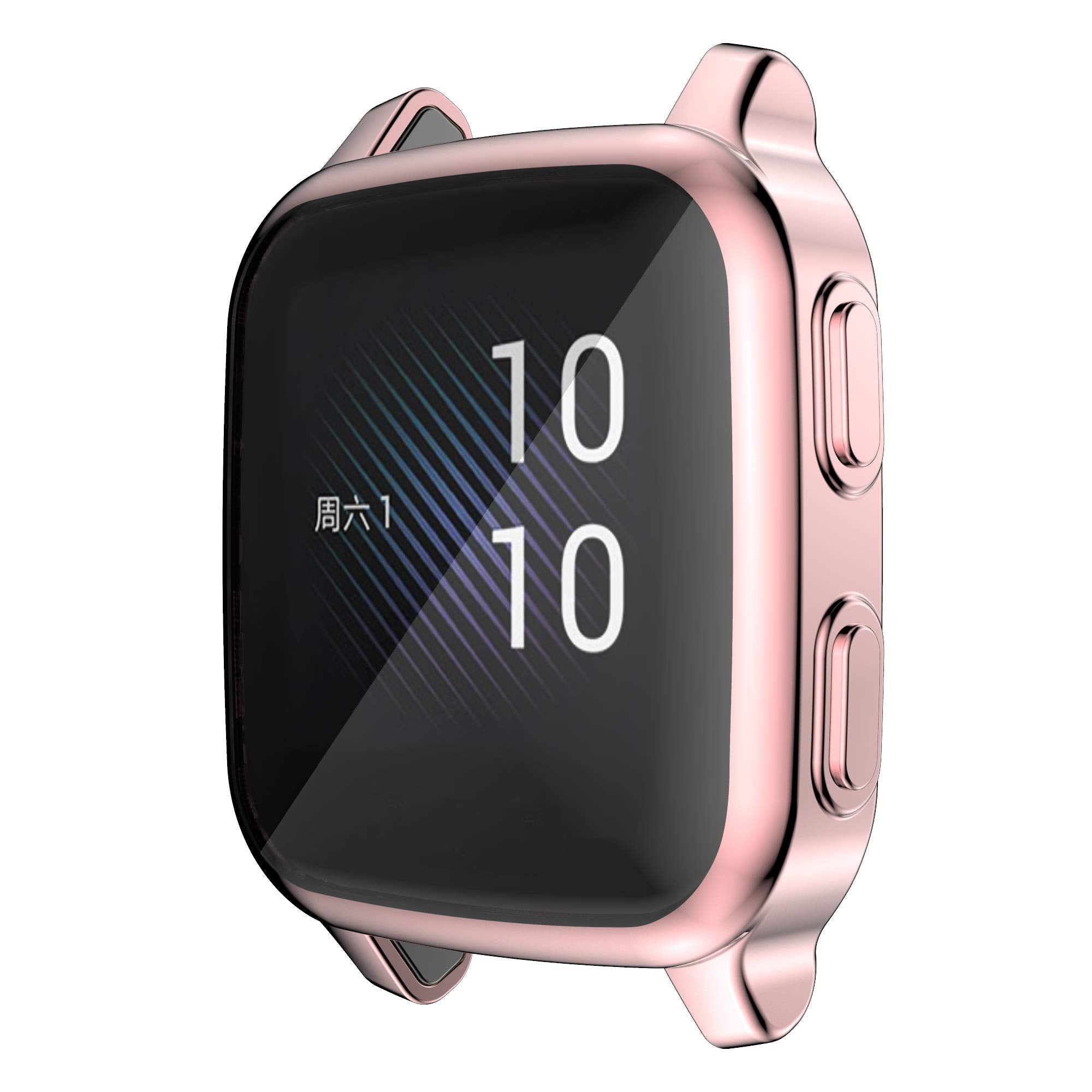 [5 Pack] Richone Compatible With Garmin Venu Sq & Venu Sq 2 Screen Protector Case, All Around Protective Cover Soft Tpu Shockproof Bumper Frame (Black+Silver+Gold+Pink+Rose Gold)