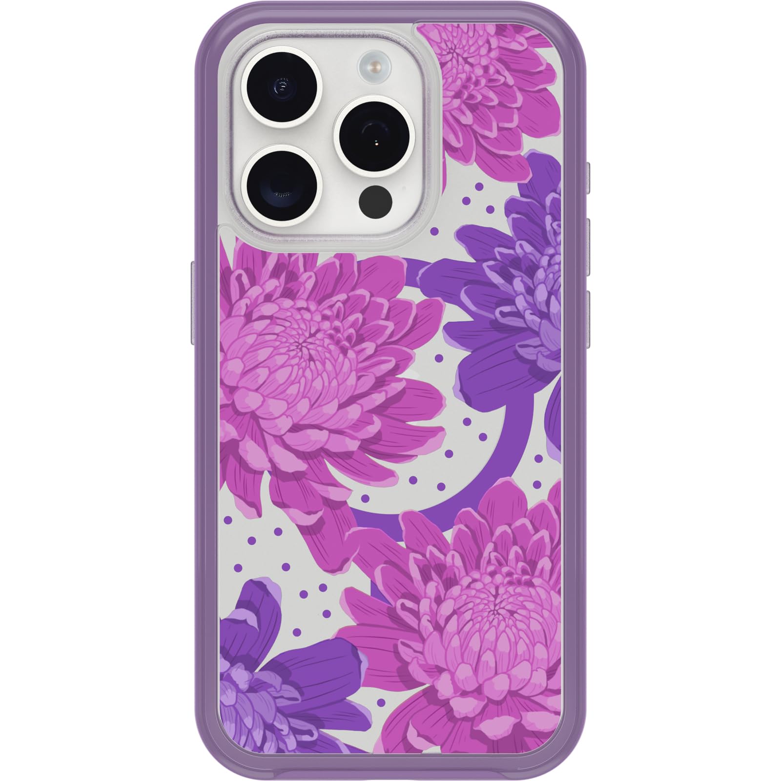 Otterbox Iphone 15 Pro (Only) Symmetry Series Clear Case   Papercut Flowers (Purple), Snaps To Magsafe, Ultra Sleek, Raised Edge