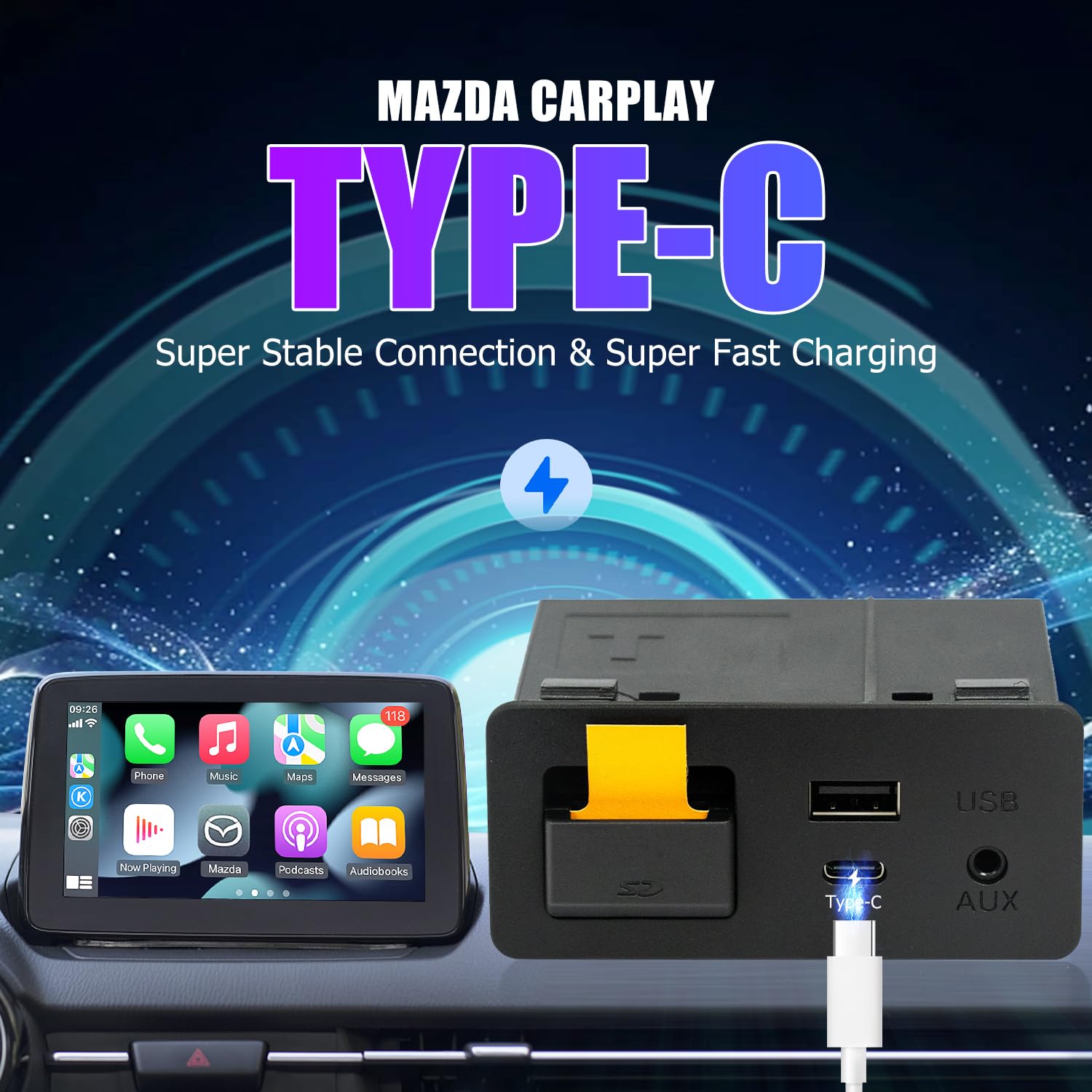 Hzmirzk Type-C Wireless Apple CarPlay Retrofit Kit TK78669U0C for Mazda 2014-2019 - Wireless Carplay, No Android Auto