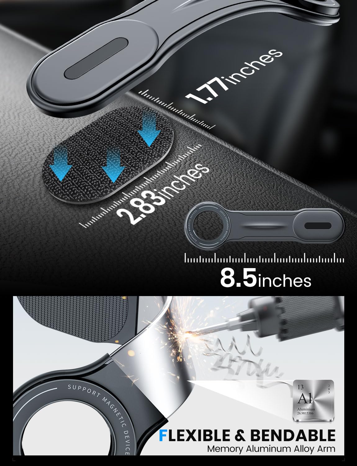 Esamcore For Magsafe Car Mount Detachable, Bendable Aluminum Arm Magnetic Phone Holder For Car?20 Strong Magnets? Cell Phone Mou