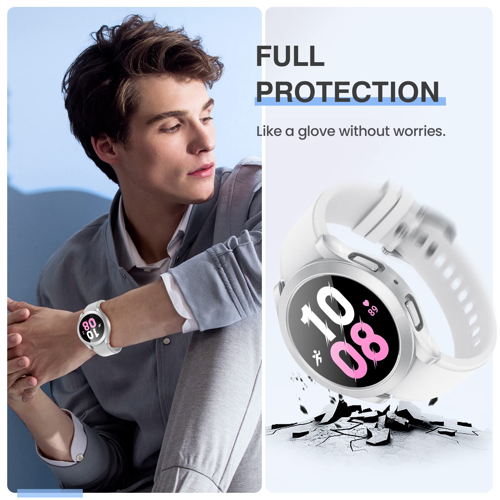 Tensea [2Pack For Samsung Galaxy Watch Fe 2024/5 2022/4 2021 Screen Protector Case 40Mm Accessories, Protective Face Cover For 4