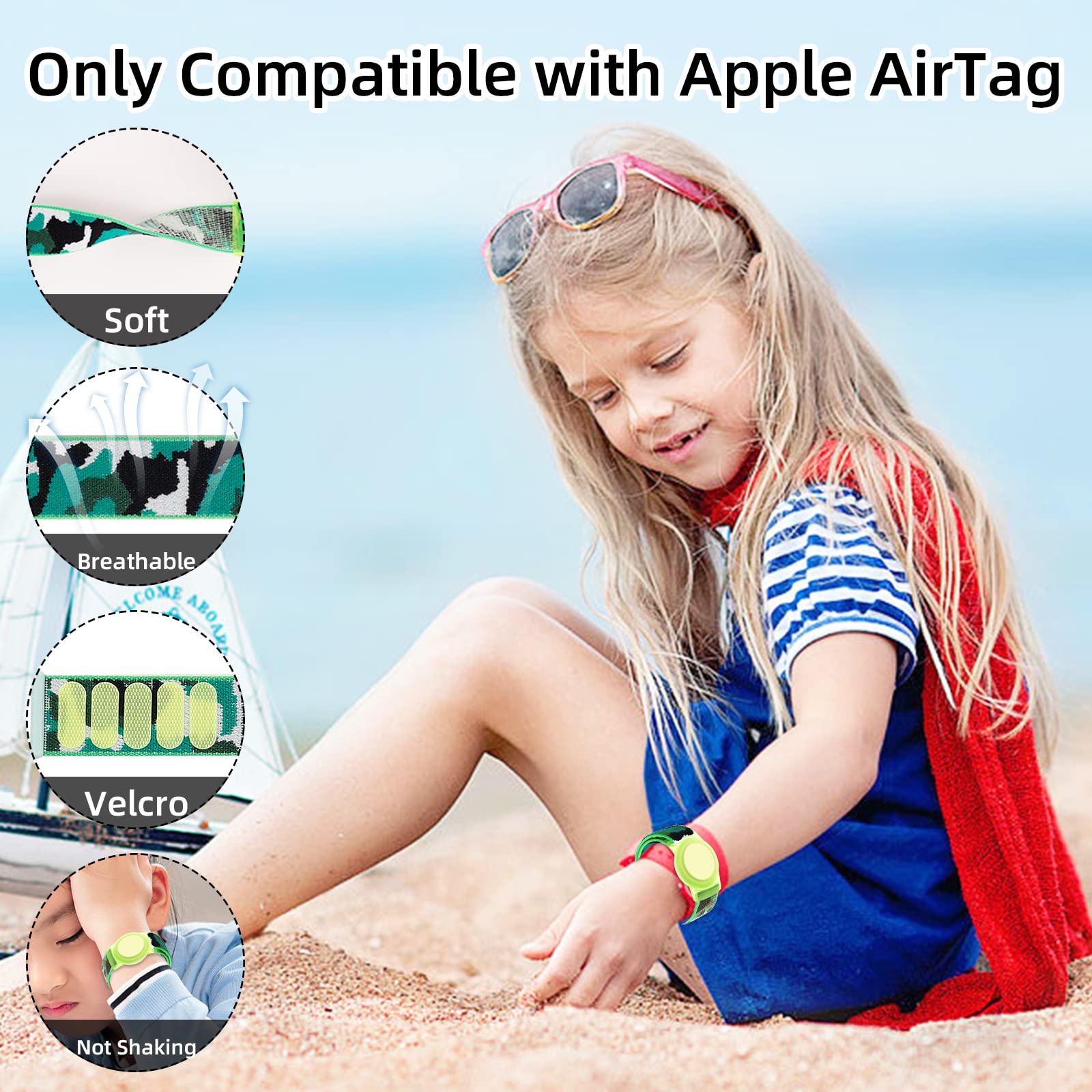 Compatible With Apple Airtag Bracelet For Kids, Camo Nylon Air Tag Wristband, Protective Case For Airtag Gps Tracker Holder, Adj
