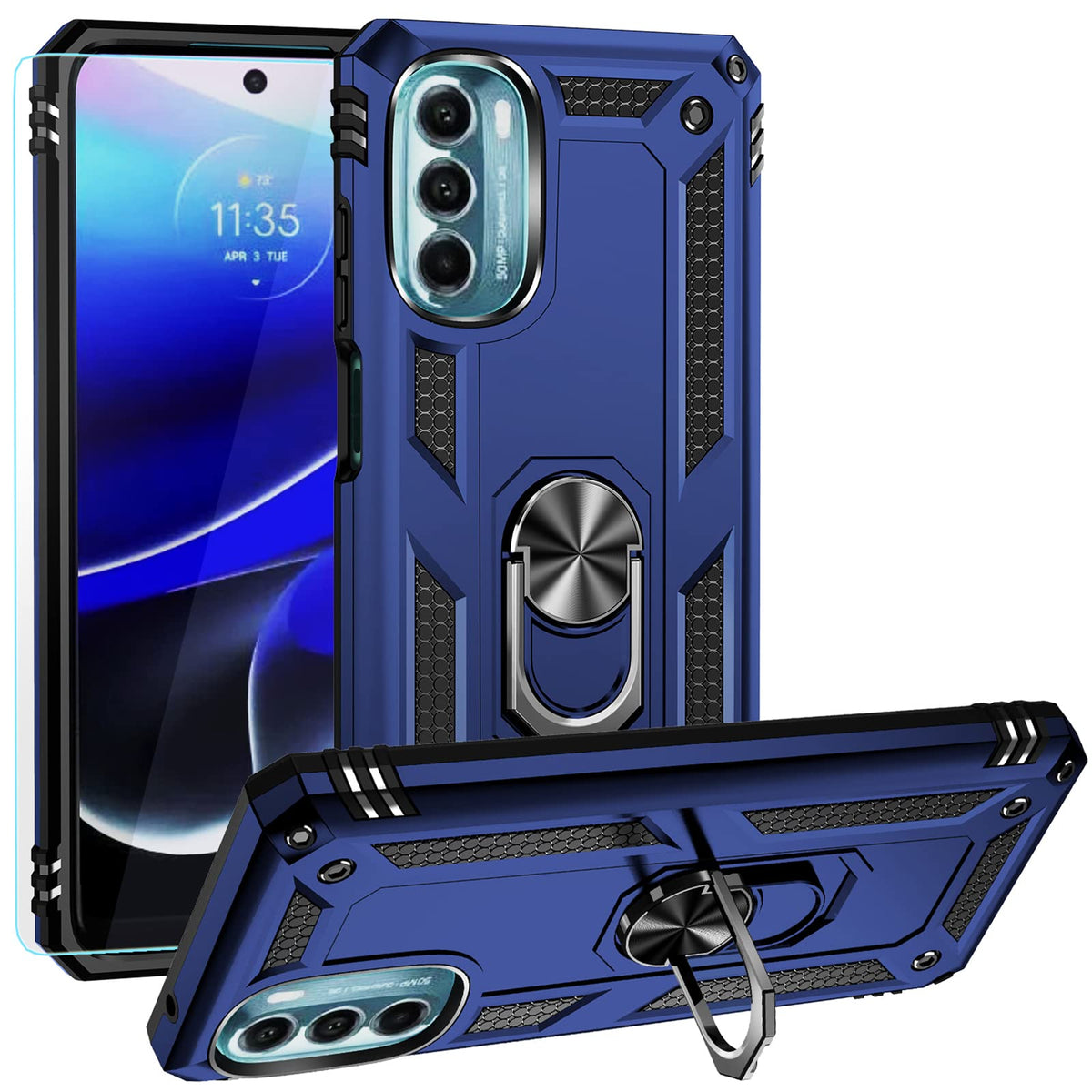For Moto G 5G Case, Moto G 5G 2022 Phone Case With Screen Protector, [Military Grade 16Ft. Drop Tested] Magnetic Ring Holder Kic