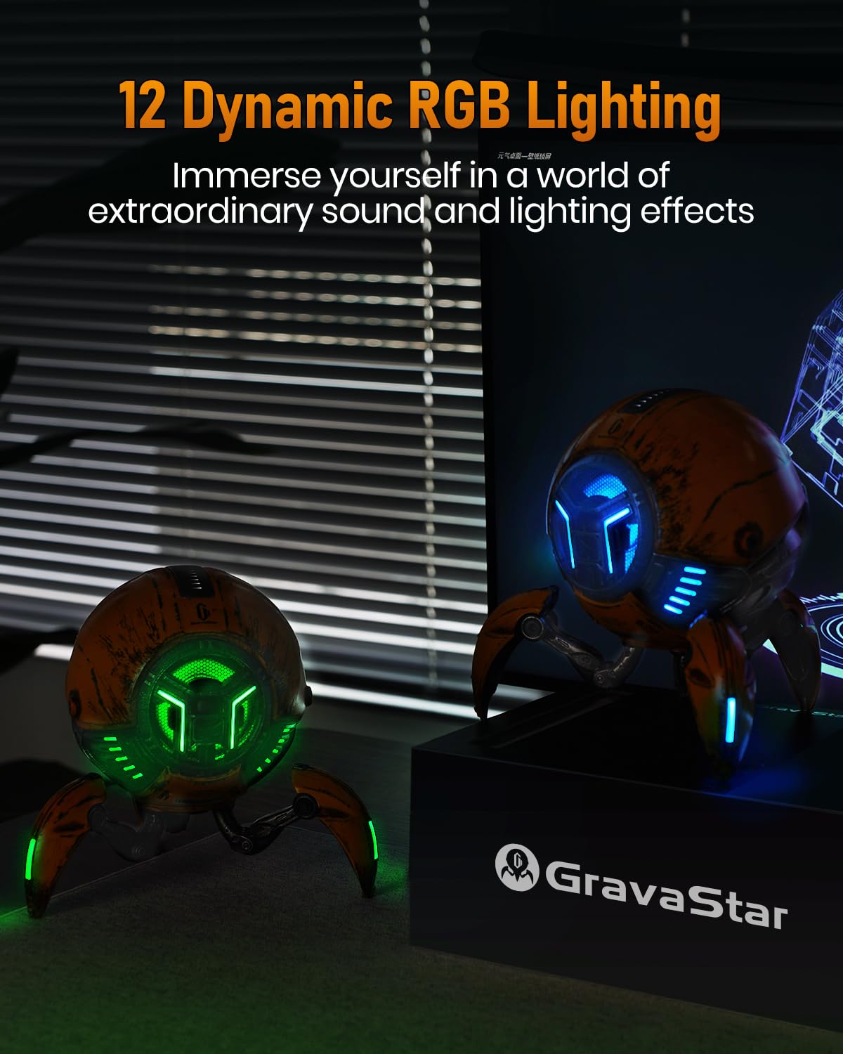 Gravastar Mars Pro Portable Bluetooth Speaker New Version, Deep Bass Loud Stereo Sound, 15H Playtime, 6 Rgb Lights, Dual Pairing