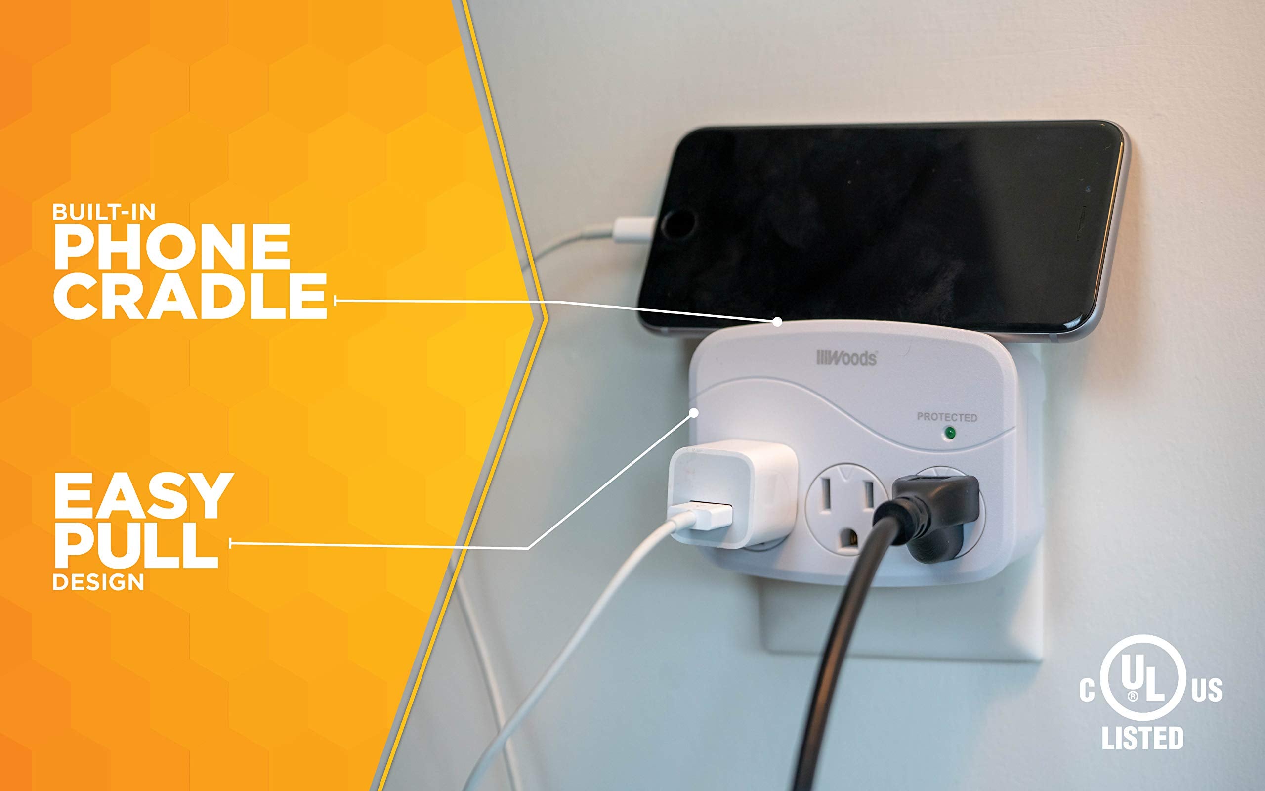 Woods 41034 Surge Protector With 3 Power, 3 Outlet 1000J Of Protection