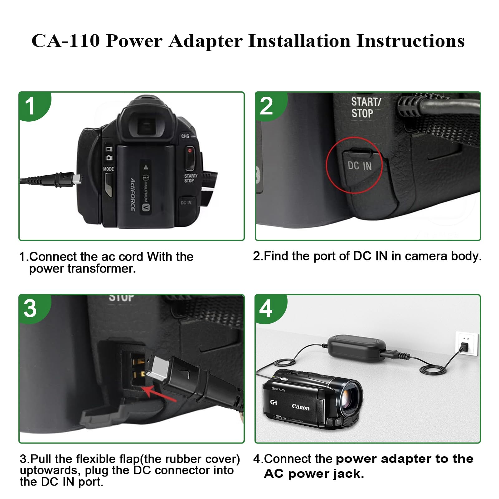 Tkdy Ca 110 Camcorder Charger Ca110 Power Cable Kit For Canon Vixia Hf M50 R800 R80 R700 R500 M52 M500 Hf R70 Hf R72 Hf R700 R50