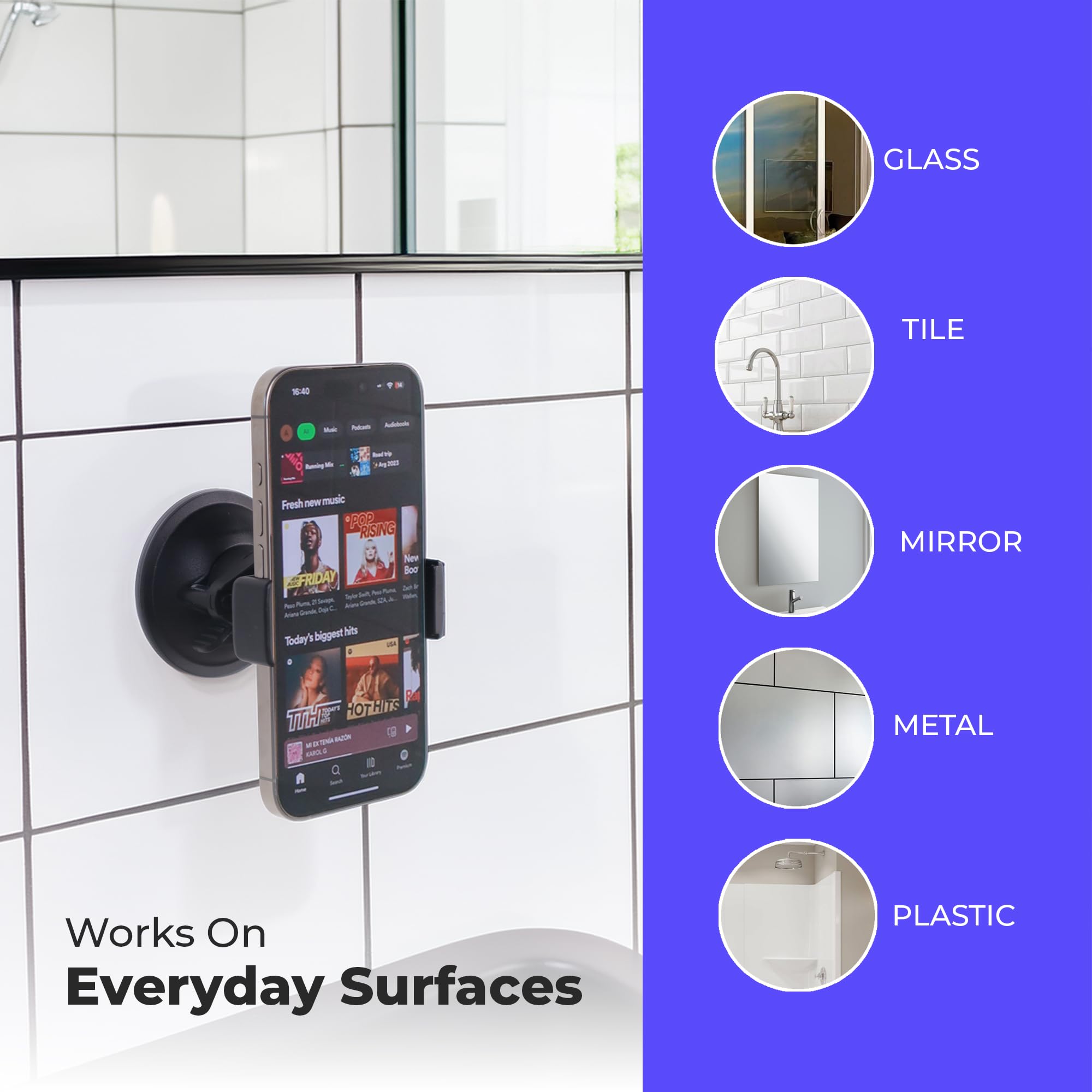 Universal Phone Holder, Record With Front And Back Camera, Shower Mirror Bathroom Phone Holder, Adjustable Wall Mount Stand, Tik