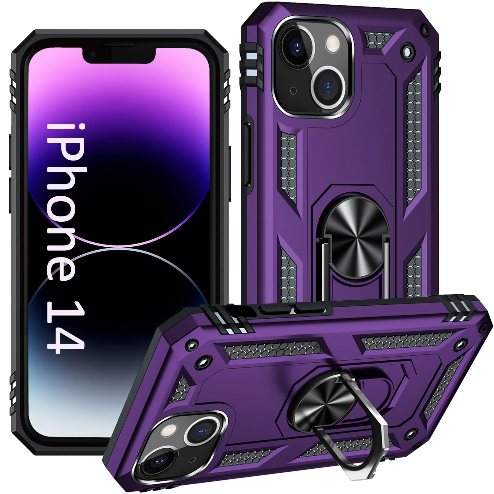 Addit Phone Case For Iphone 14 Case Iphone 14 Phone Case Woman, With Stand Ring, Support Magnet Car Mount, Military Grade, Heavy