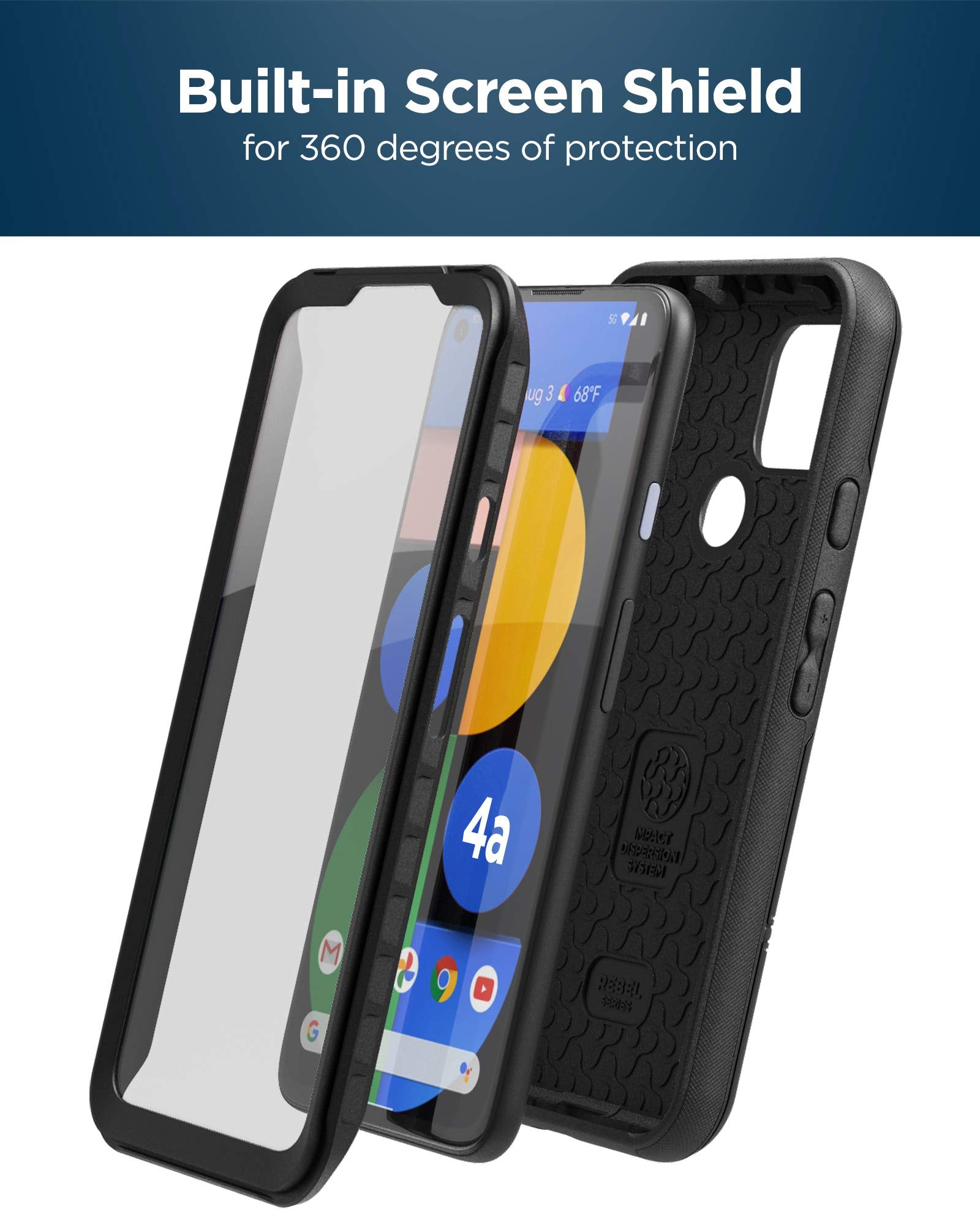 Encased Pixel 4A 5G Case With Screen Protector And Belt Clip (Rebel Shield) Heavy Duty Full Body Cover With Build-In Screen Guar