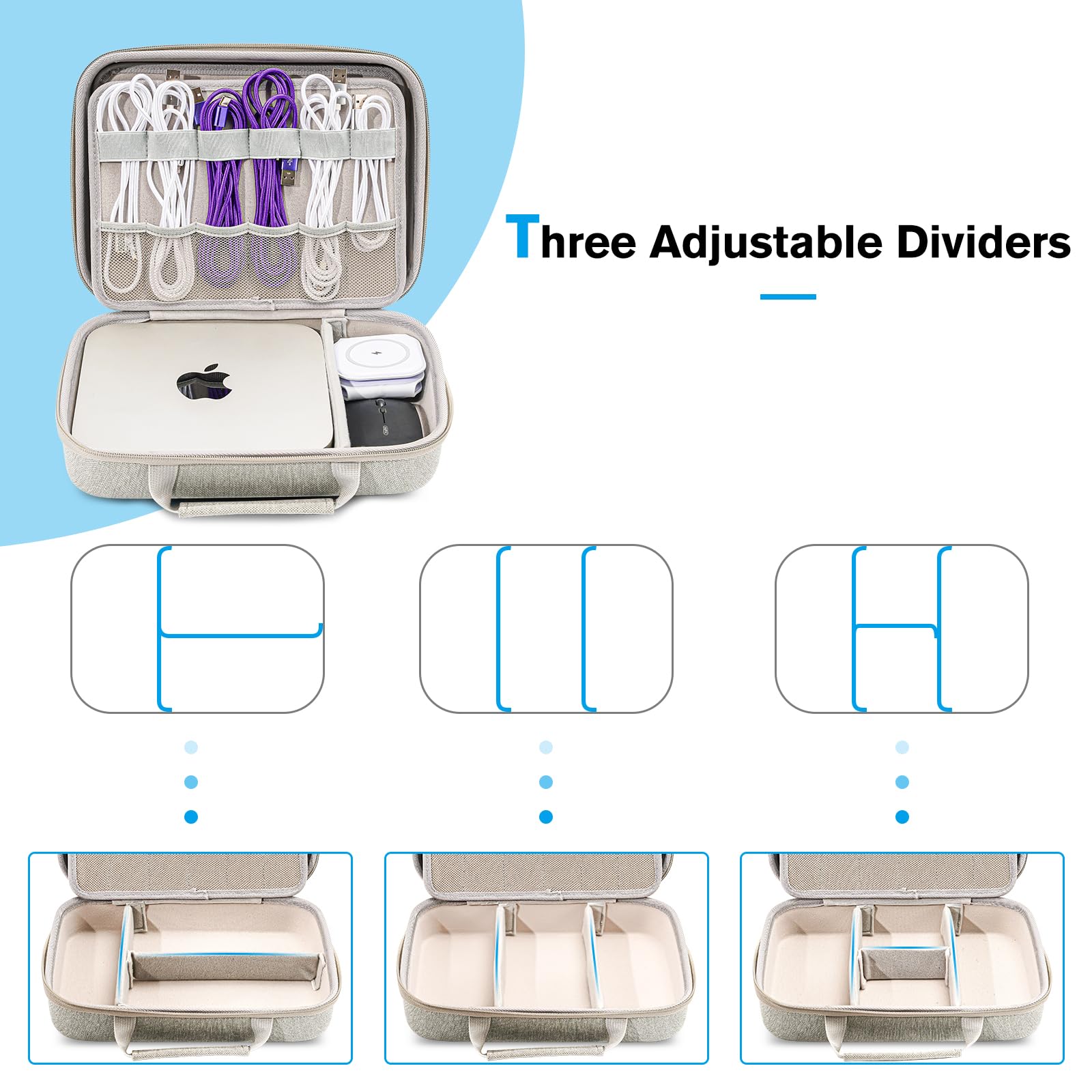 Procase Hard Travel Electronic Organizer Case For Macbook Power Adapter Chargers Cables Power Bank Apple Magic Mouse Apple Pencil Usb Flash Disk Sd Card Small Portable Accessories Bag  Xl, Grey