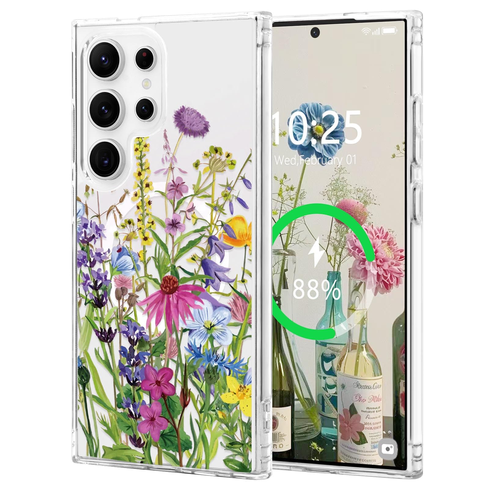 L-FADNUT for Samsung Galaxy S23 Ultra Case [Compatible with Magsafe], Cute Flower Girls Women Clear Case Silicone Shockproof Pro