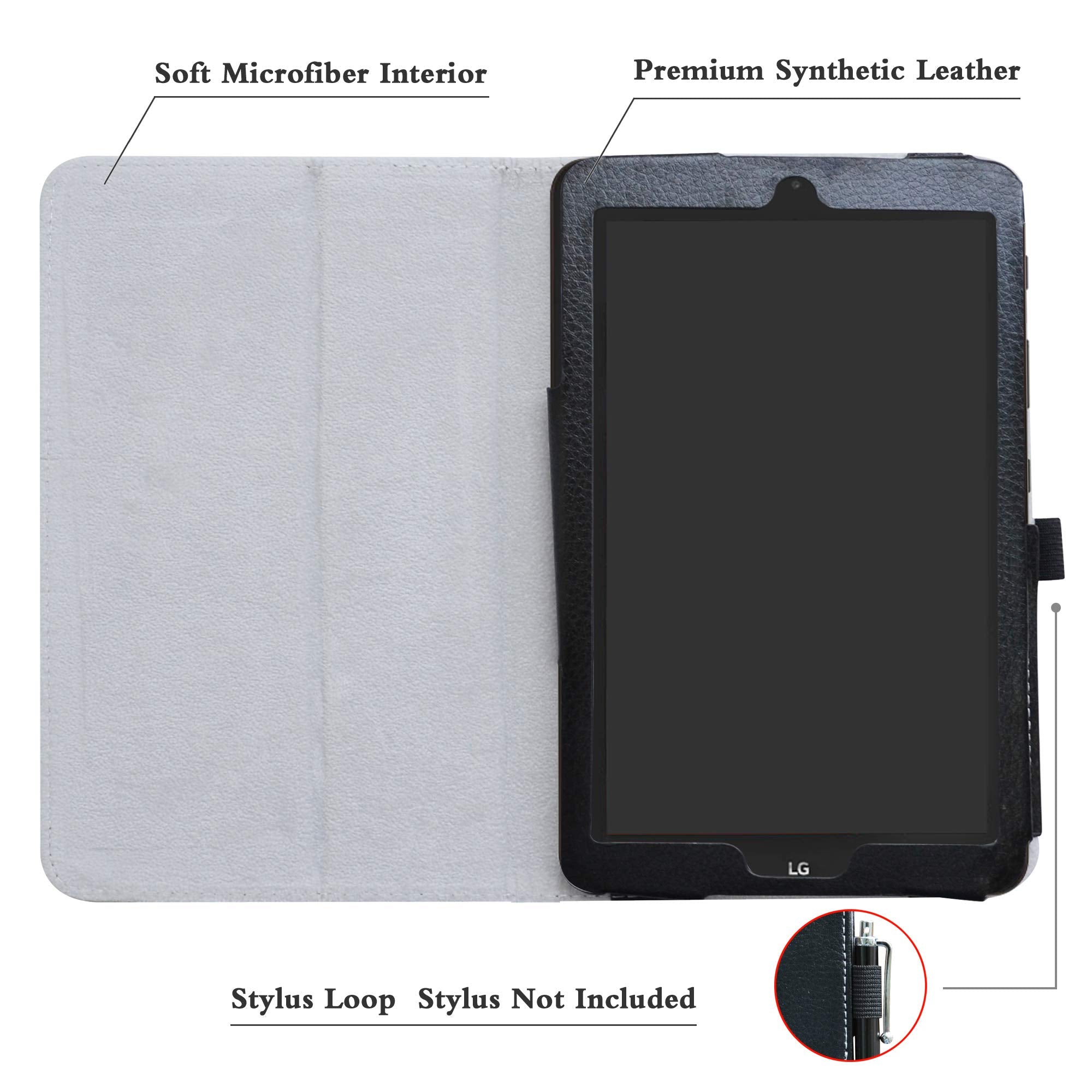 Mama Mouth Black Leather Folio Case For Lg G Pad X2 8.0 Plus/Sprint G Pad F2 8.0, 2-Folding Stand Cover, Tablet Case