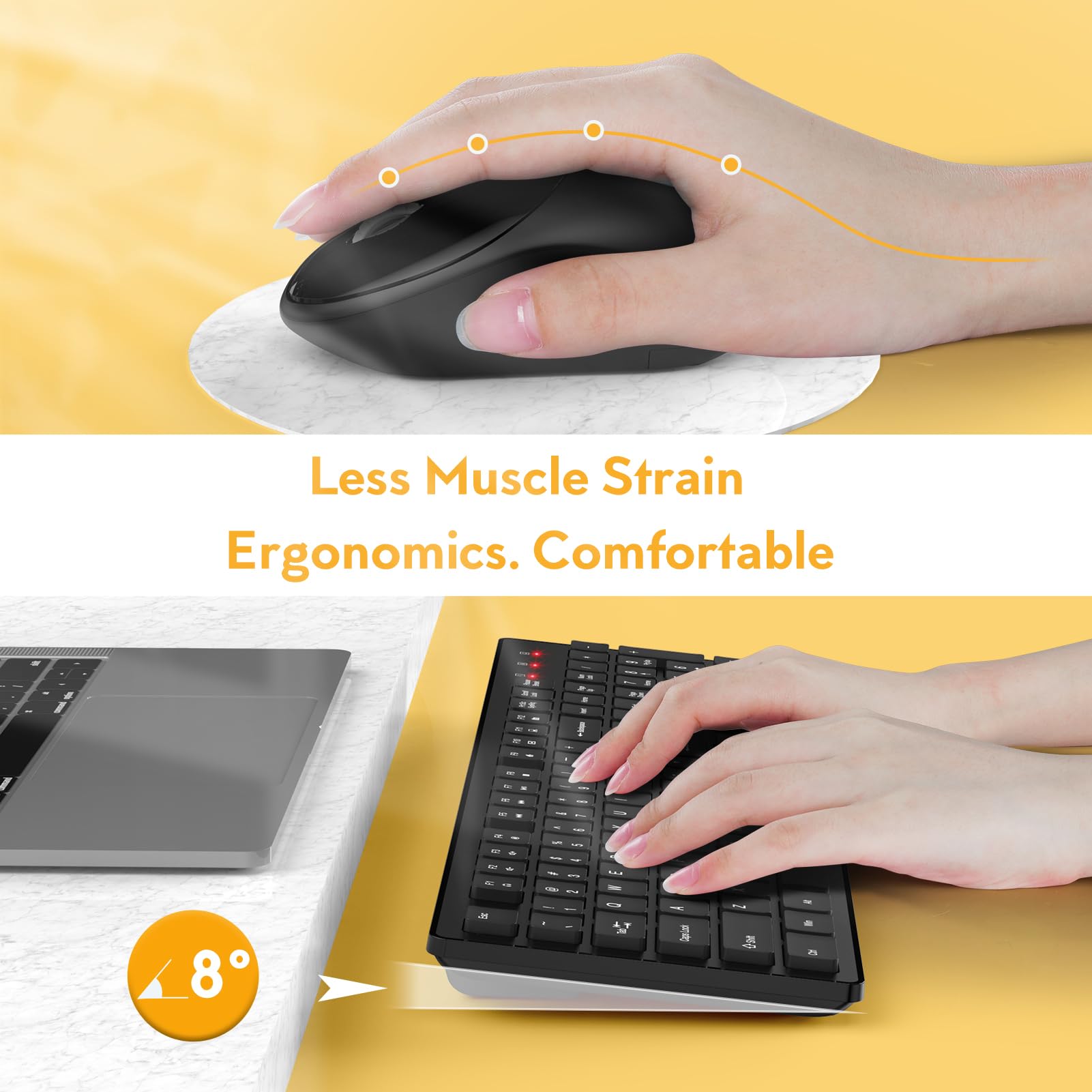 Wireless Keyboard And Mouse, Trueque Silent 2.4Ghz Cordless Full Size Usb Mouse Combo, Long Battery Life, Lag Free (2 Pack Black