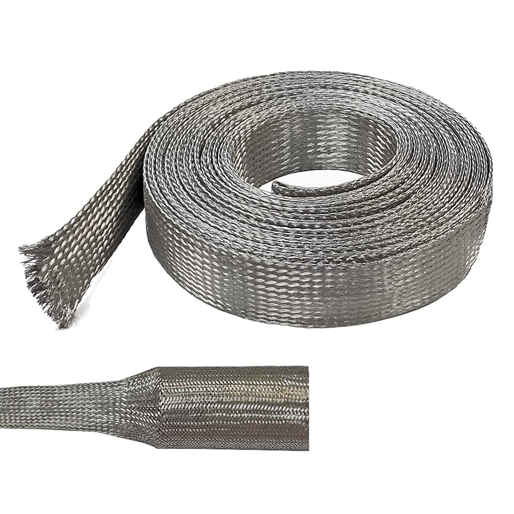 Electriduct 1/8'' Tinned Copper Metal Braid Sleeving Flexible Emi Rfi Shielding Wire Mesh (0.08'' Diameter)   10 Feet
