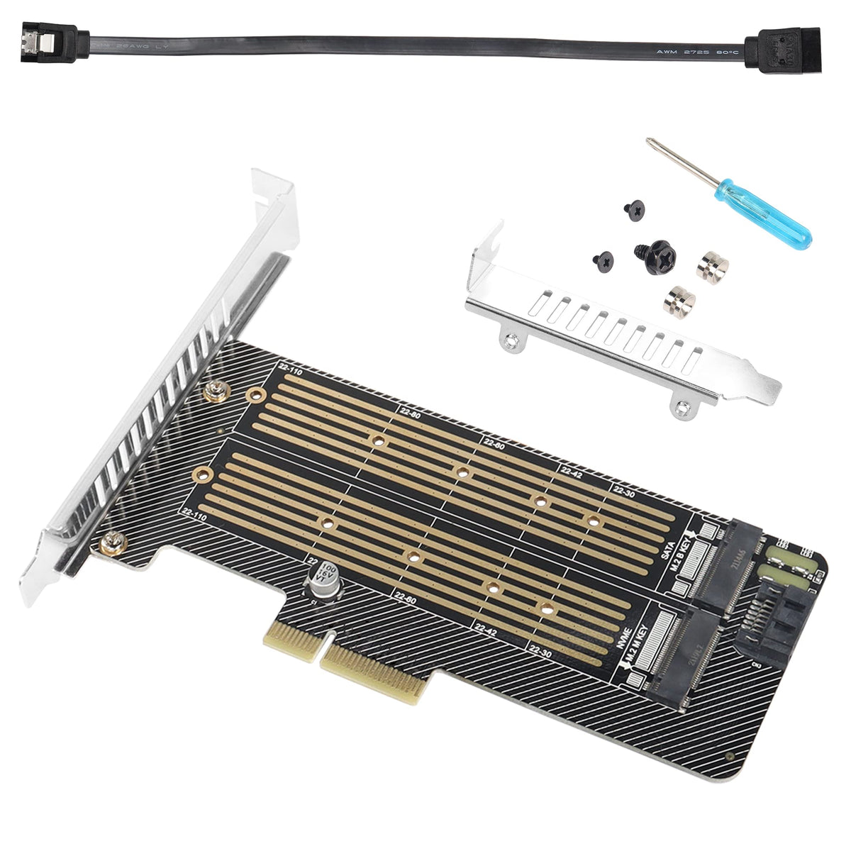 Gelrhonr M.2 Nvme Ssd To Pcie Adapter Card,M.2 Nvme(M Key) +Sata (B Key) Ssd Pcie 3.0 X4 X8 X16 Controller Expansion Card For 22