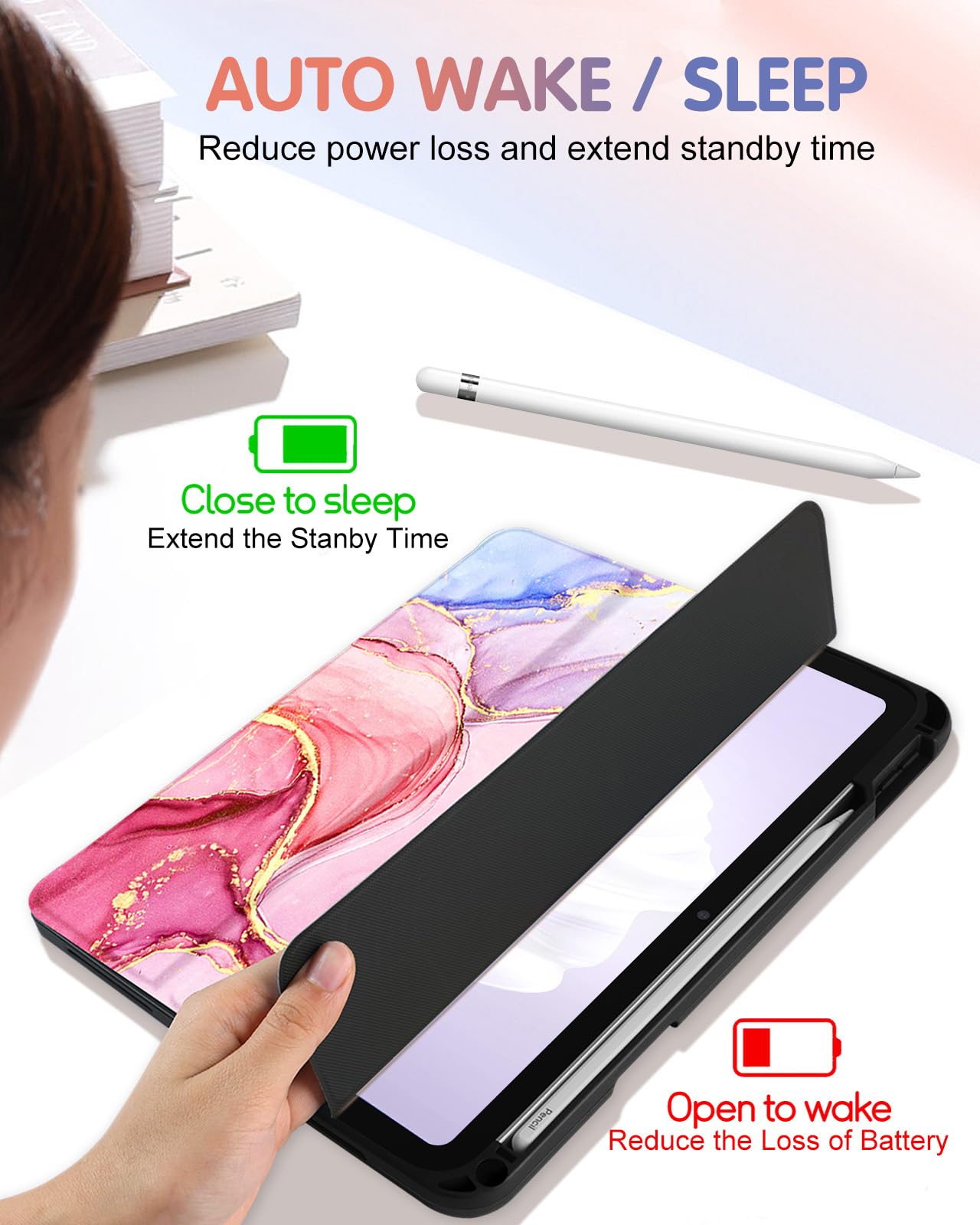 Wazzasoft For Apple Ipad 10Th Generation Case 10.9 Inch Cute Women Girls Folio Cover Girly Teens Marble Design Unique Pretty Pen