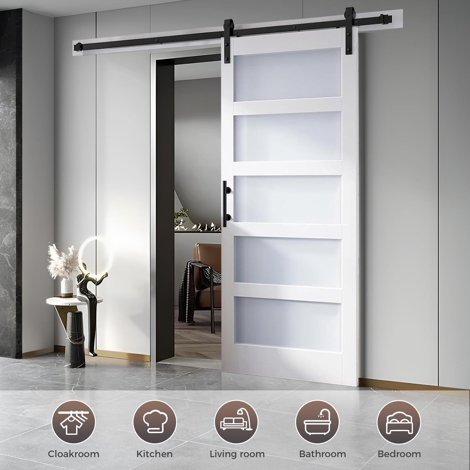 S&Z Tophand? 36 In X 84 In Glass Mdf Barndoor, Pvc Surface, Simple Diy Assembly, With Senior Door Handle. Only Door, No Sliding