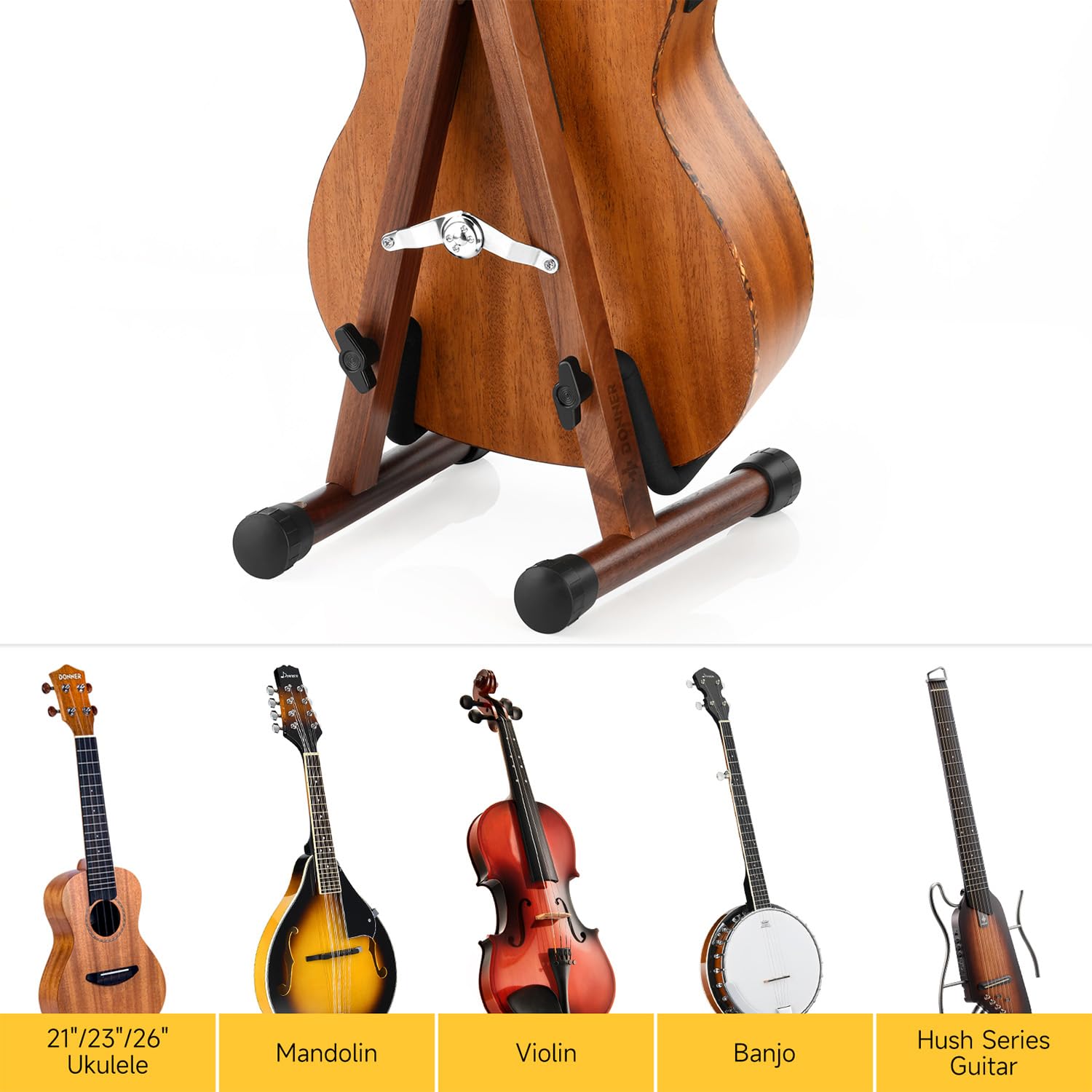 Donner Wood Ukulele Stand Mini Guitar Stand For Small Musical Instruments,Violin Stand With Bow, Mandolin Floor Stand Folding A