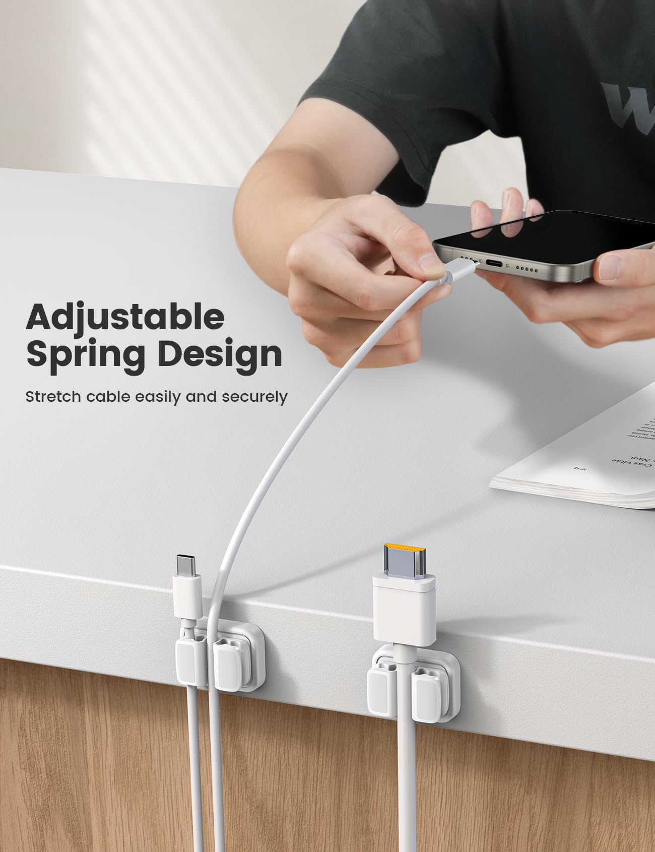 6Pack Cord Organzier Spring Clip Holder   Lamicall 3 In 1 Small Clips For Desk Cable Management, Adhesive Adjustable Cable Clips