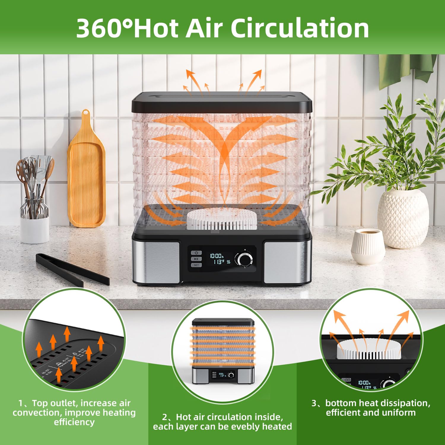 Food Dehydrator Machine Dryer For Jerky: Stainless Steel Dehydrater For Fruit Herb   Digital Food Drier For Meat Beef Dehydratio