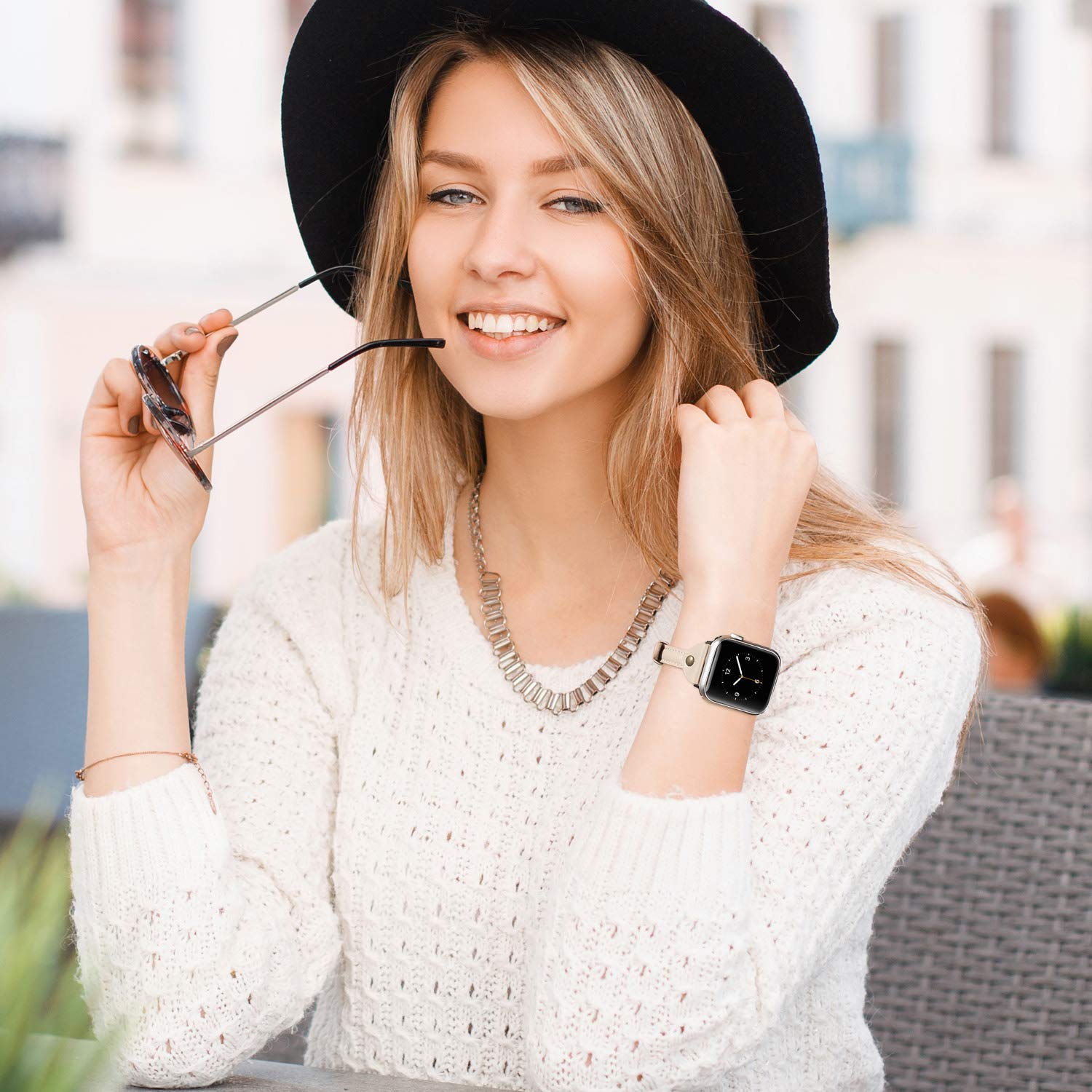 Wearlizer Beige Leather Compatible With Apple Watch Leather Band 38Mm 40Mm 41Mm For Iwatch Se Women Men Slim Strap Wristband Uni