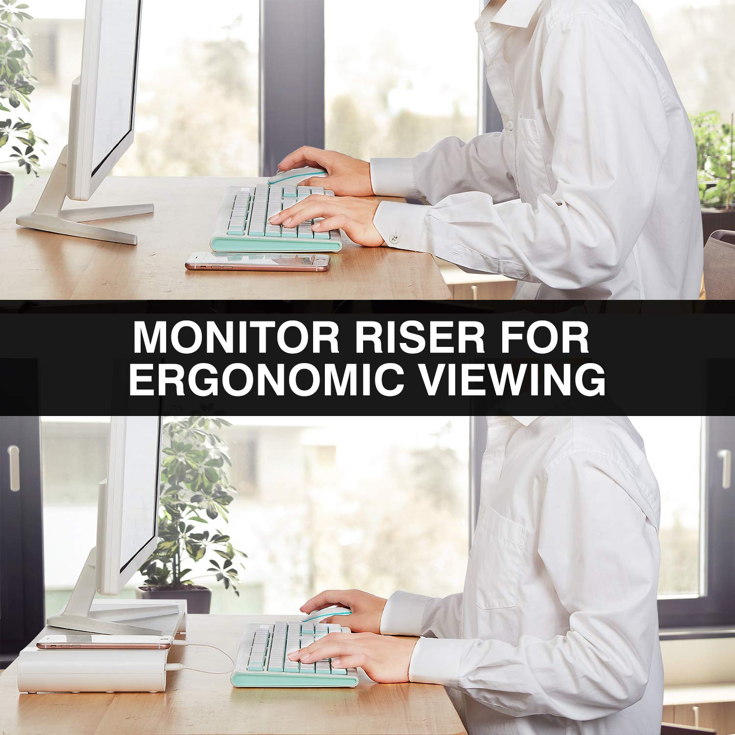 Pg Desktop Monitor Stand With 4 Usb Charging Ports   Convenient Keyboard Organiser And Monitor Raising Stand For Laptops, Tvs, Printers, Fax Machines And Computers   Convenient Desktop Organiser