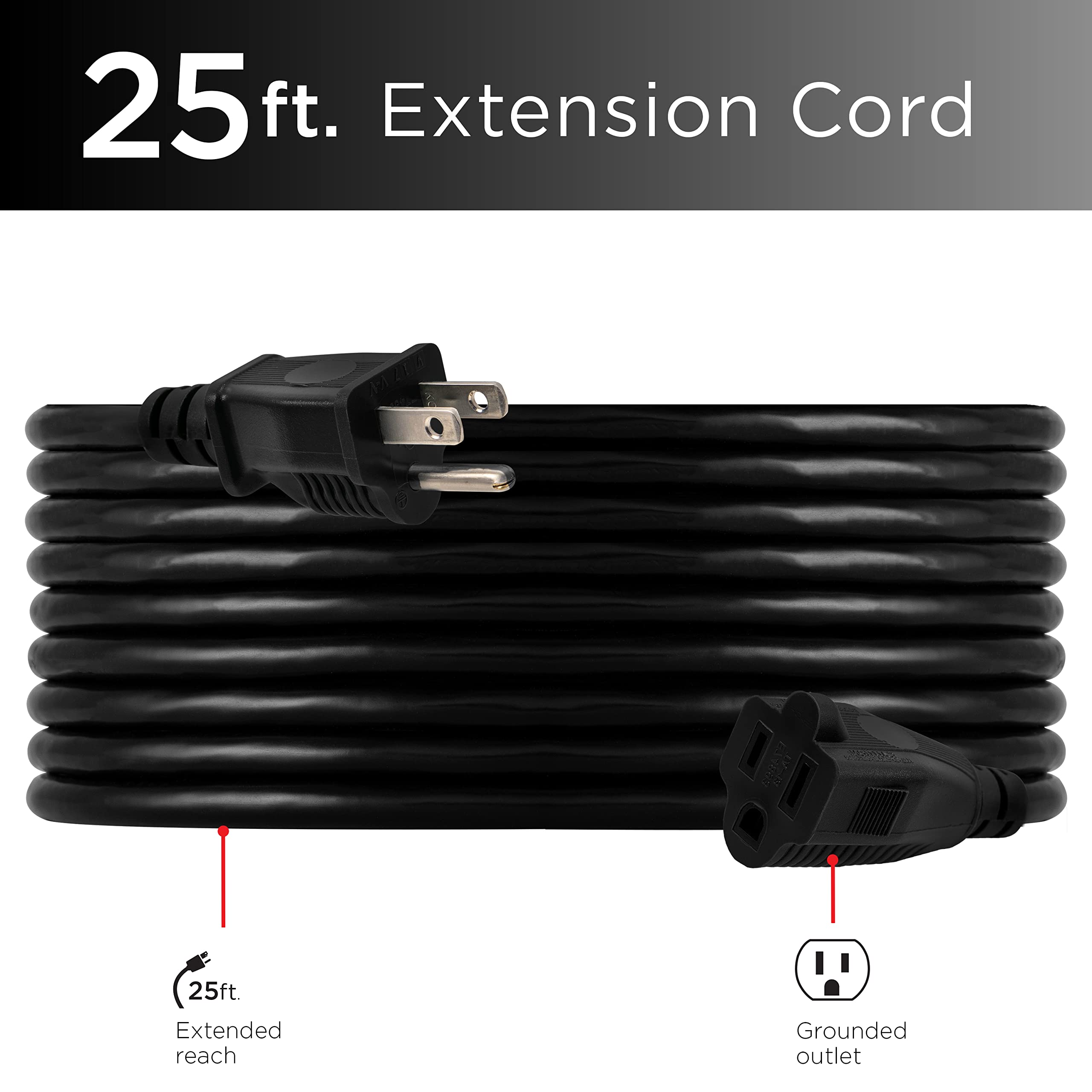 Ultrapro Outdoor Extension Cord, 25 Ft, Heavy Duty Extension Cord, Ul Certified 3 Prong Extension Cord, 16 Awg 3 Wire Extension