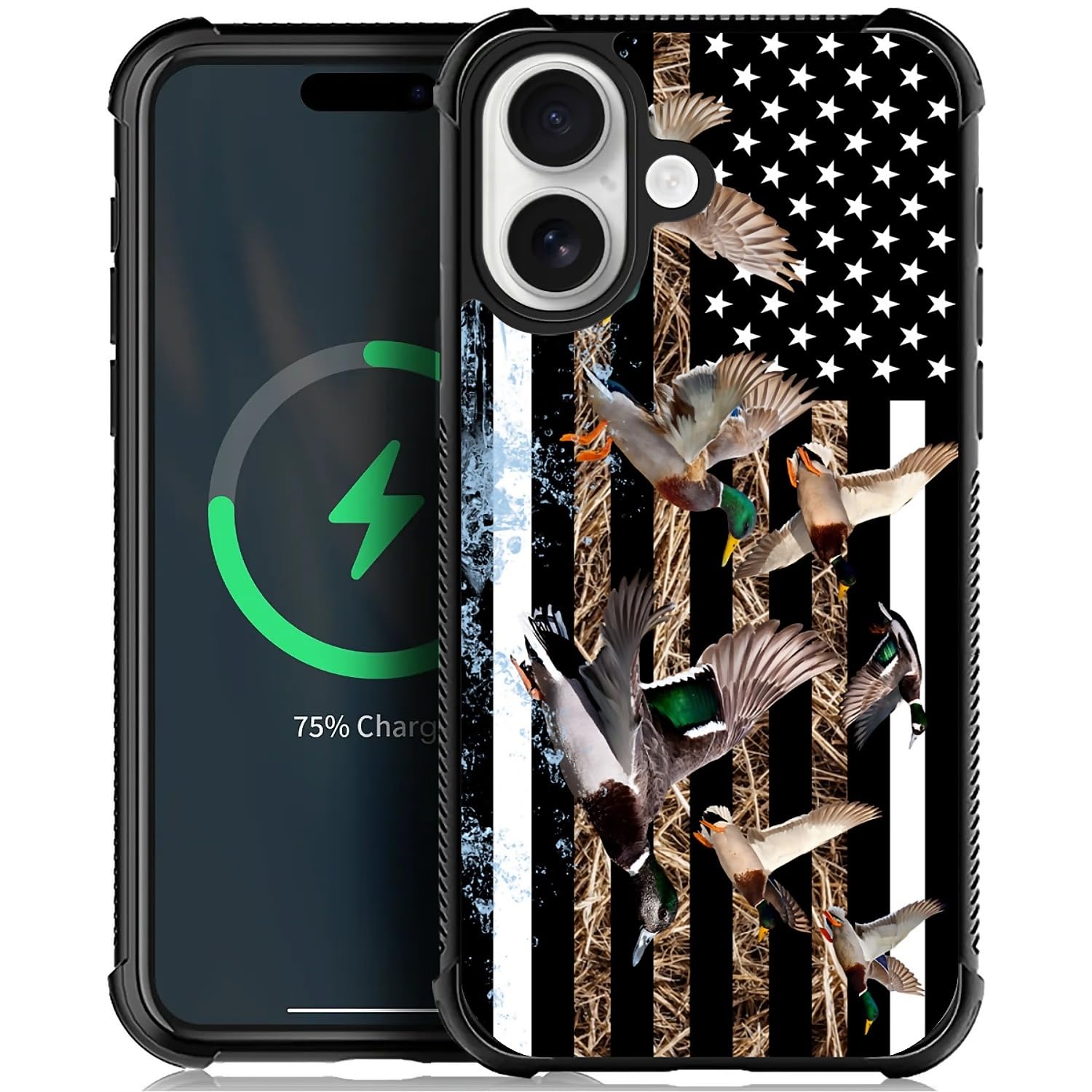 Deaorew for iPhone 17 Case | Compatible with MagSafe | Classic Slim Cover Design | Ducks Hunting American Flag