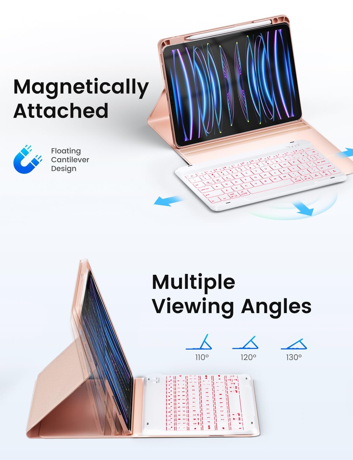 Oyeeice For Ipad Pro 12.9 Case With Keyboard (6Th, 5Th Generation) & Ipad Air 13 Inch M2   Wireless Detachable Bt Backlit Magnet