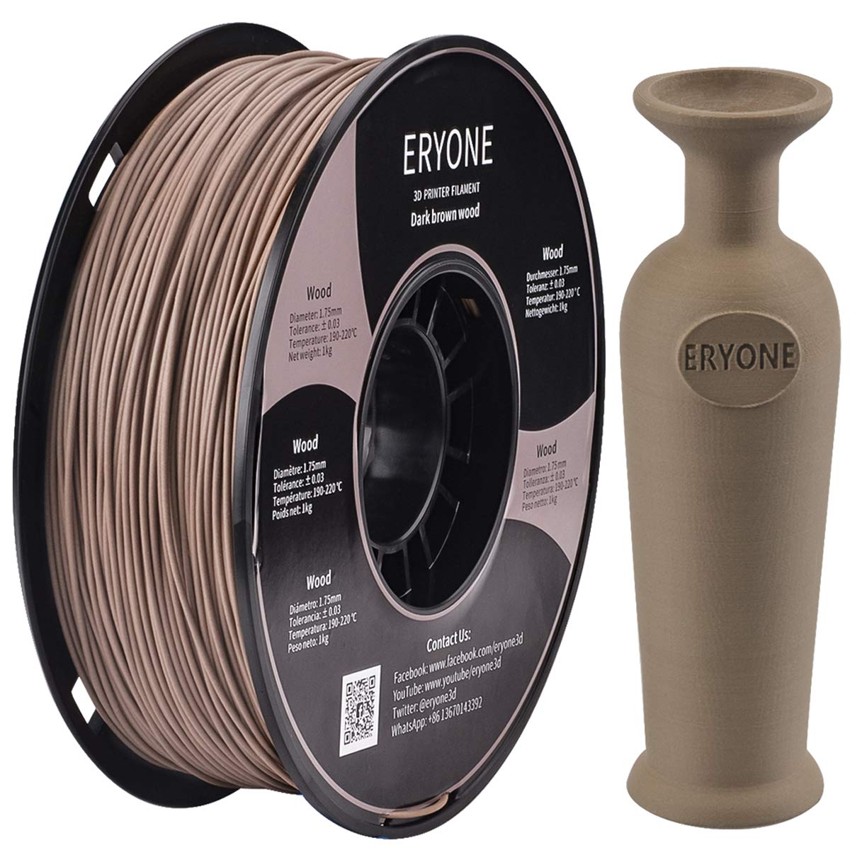 Eryone Filament Pla 1.75 Mm, Special 3D Printing Pla Filament 1.75 Mm +/ 0.03Mm For 3D Printers And 3D Pens, 1Kg (2.2Lbs)/Spool,
