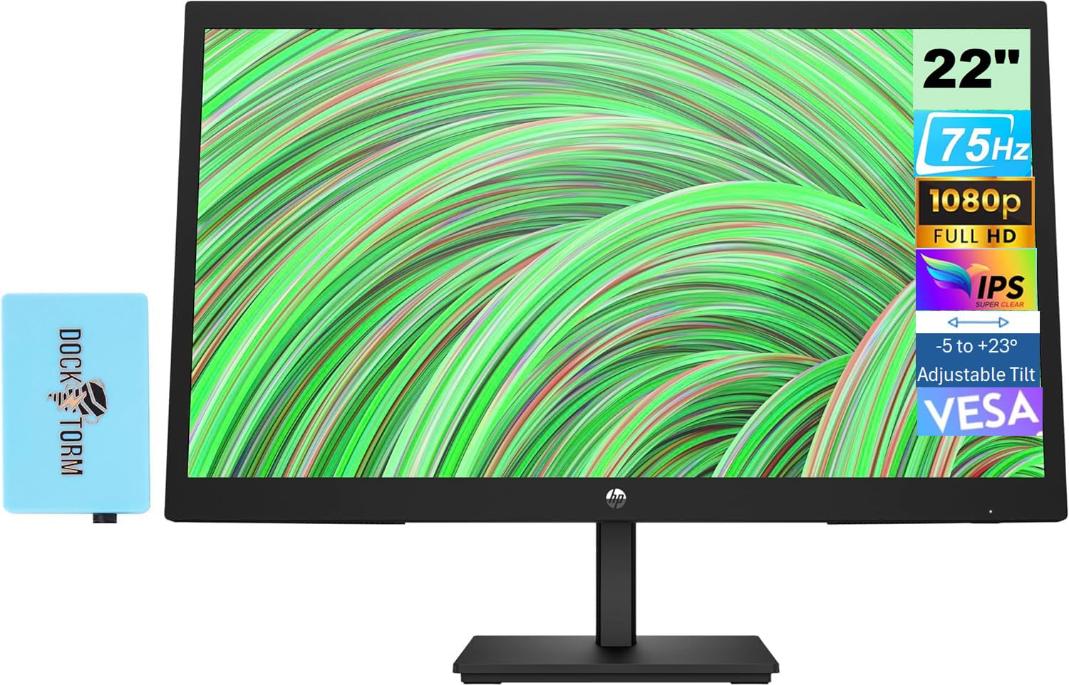 Hp V22V G5 Freesync Monitor 65P56Aa#Aba Bundle With Docztorm Dock, 22'' Fhd Va (1920X1080) 75Hz Display, 1 Hdmi 1.4, 1 Vga, Vesa