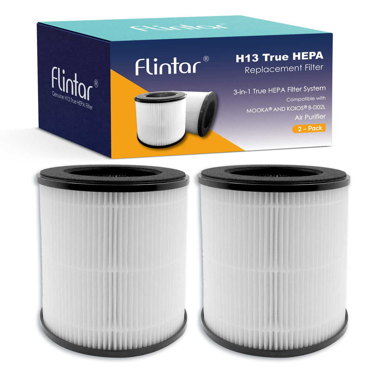 Flintar B D02L H13 True Hepa Replacement Filter, Compatible With Mooka And Koios B D02L Air Purifier, 3 In 1 H13 True Hepa Filte