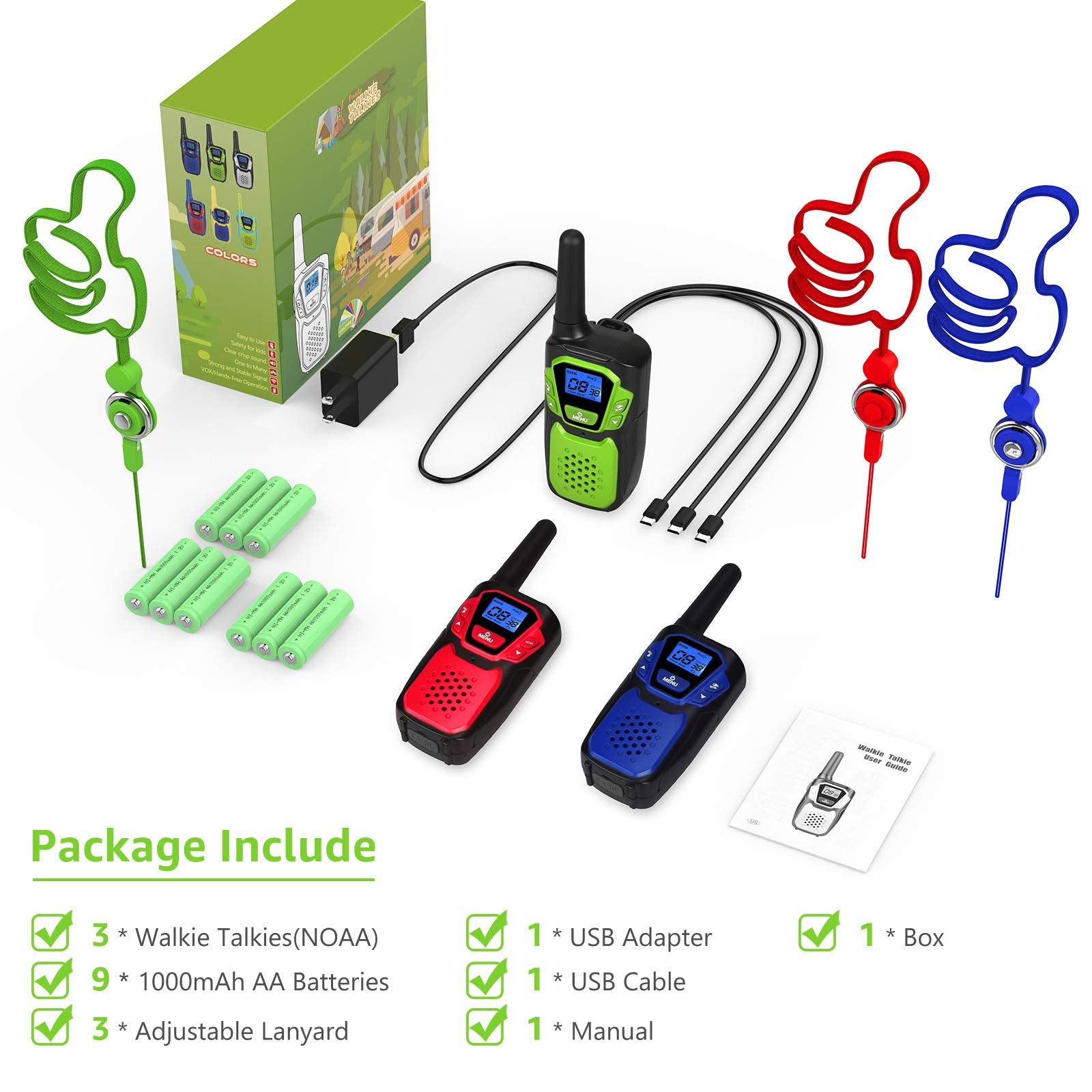 Topsung Walkie Talkies For Adults Rechargeable,3 Pack Easy To Use Long Range Walky Talky Handheld Two Way Radio With Noaa For Hi