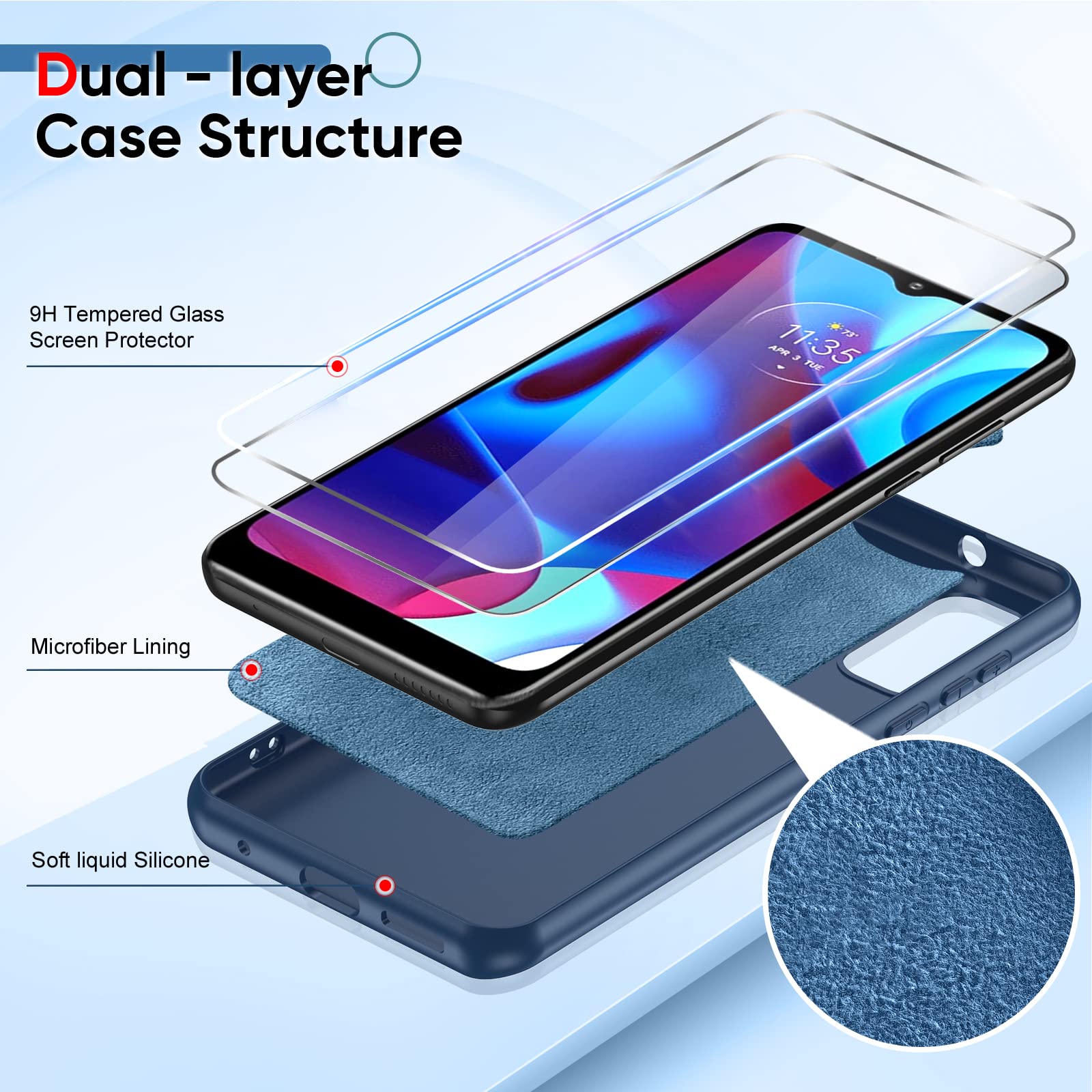 Leyi For Motorola G Pure Case: Moto Pure G Phone Case With [2 Pack] Tempered Glass Screen Protector & Camera Lens Protector, Liq