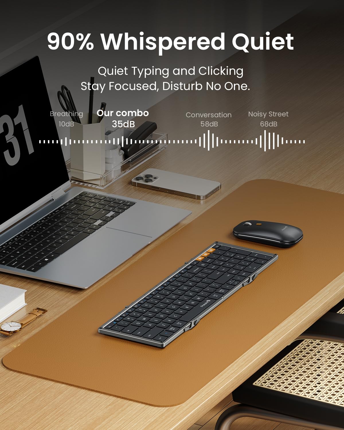 Protoarc Foldable Keyboard And Mouse, Xkm01 Folding Bluetooth Keyboard Mouse Combo For Business And Travel, 2.4G+Dual Bluetooth