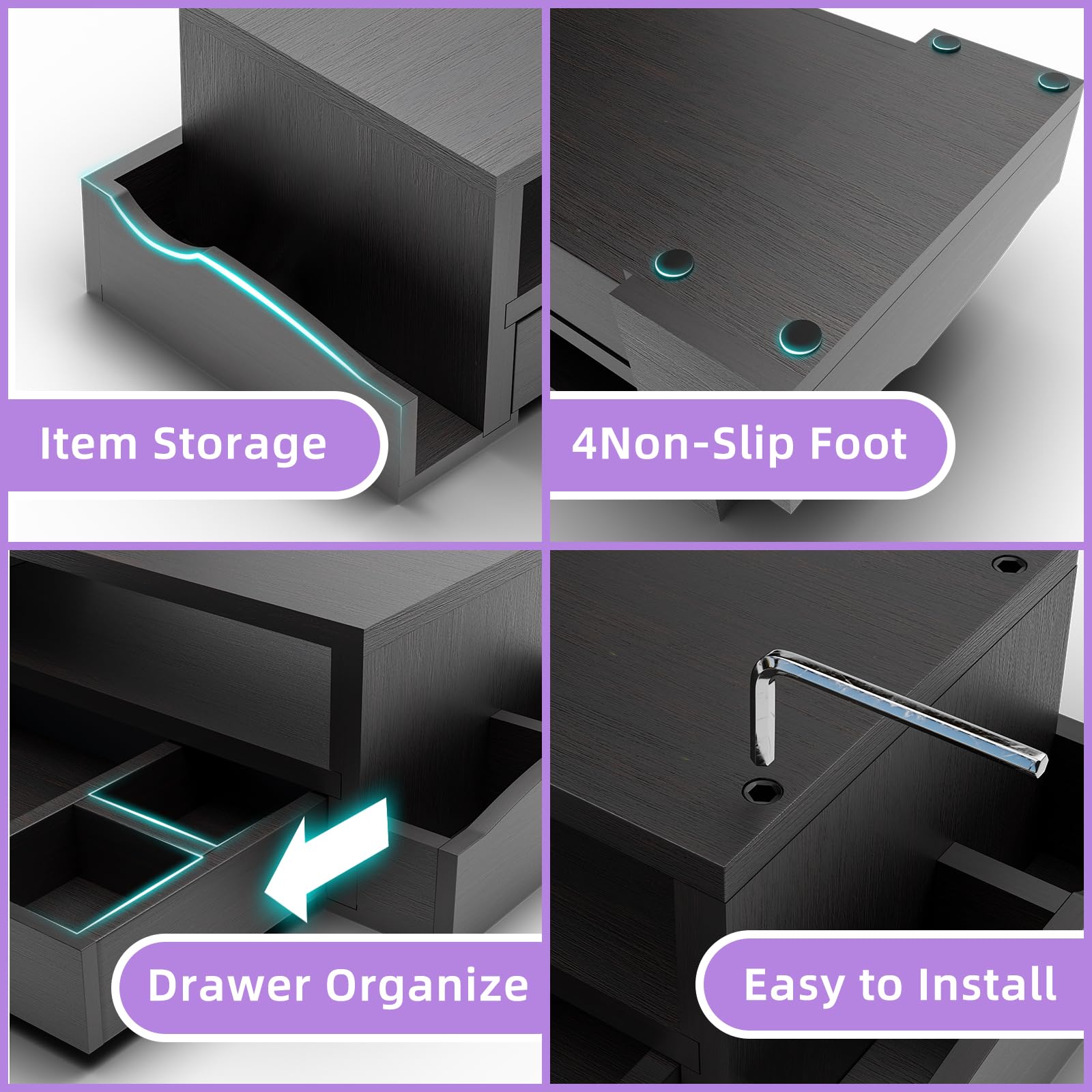 Simple Trending Monitor Stand Riser And Computer Wood Desk Organizer With Drawer And Pen Holder For Laptop, Computer, Imac, Blac