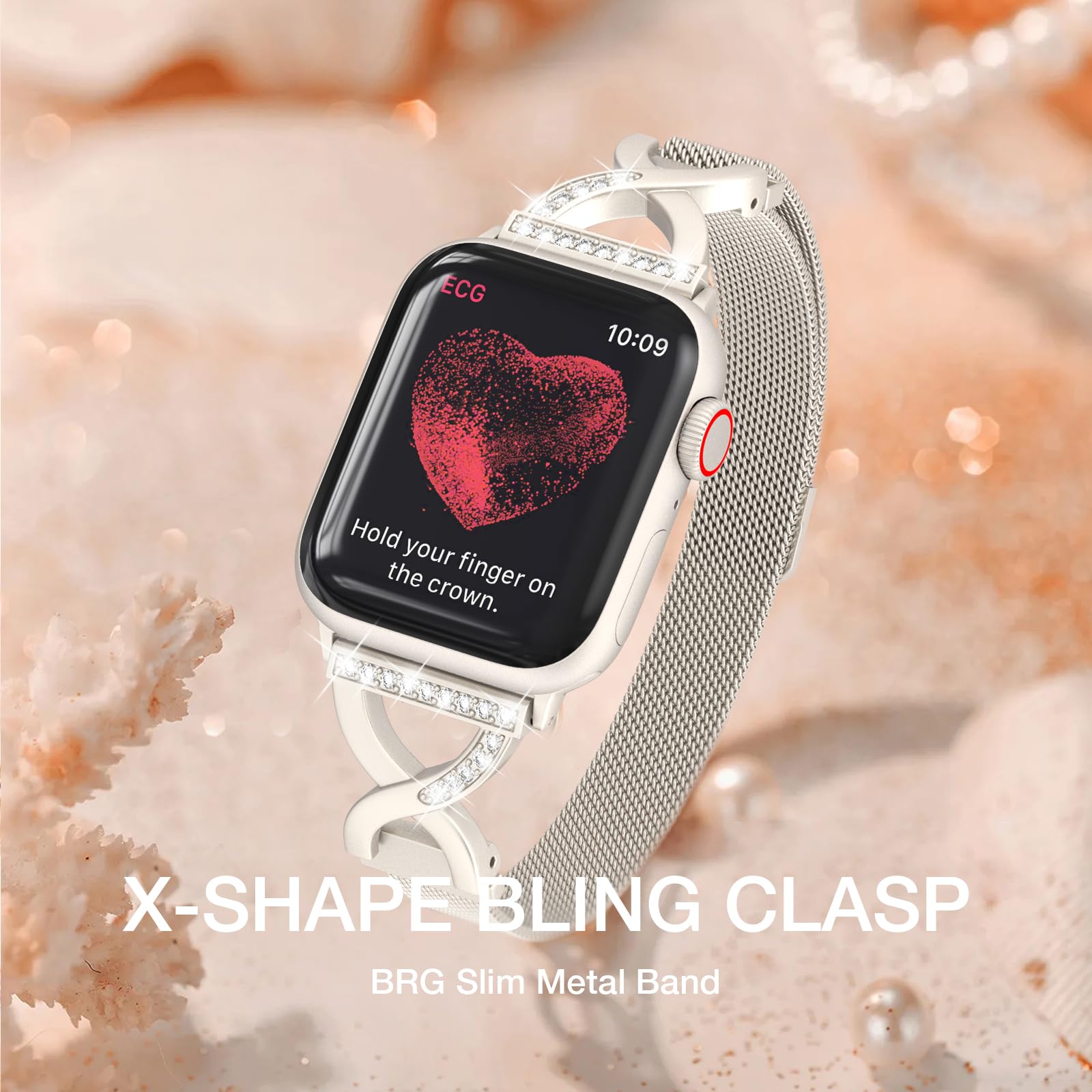 Brg Thin Mesh Loop Compatible With Apple Watch Bands For Women 40Mm 41Mm 38Mm 42Mm Series 10 9 8 7 6 5 4 3 2 1 Se, Metal Magneti