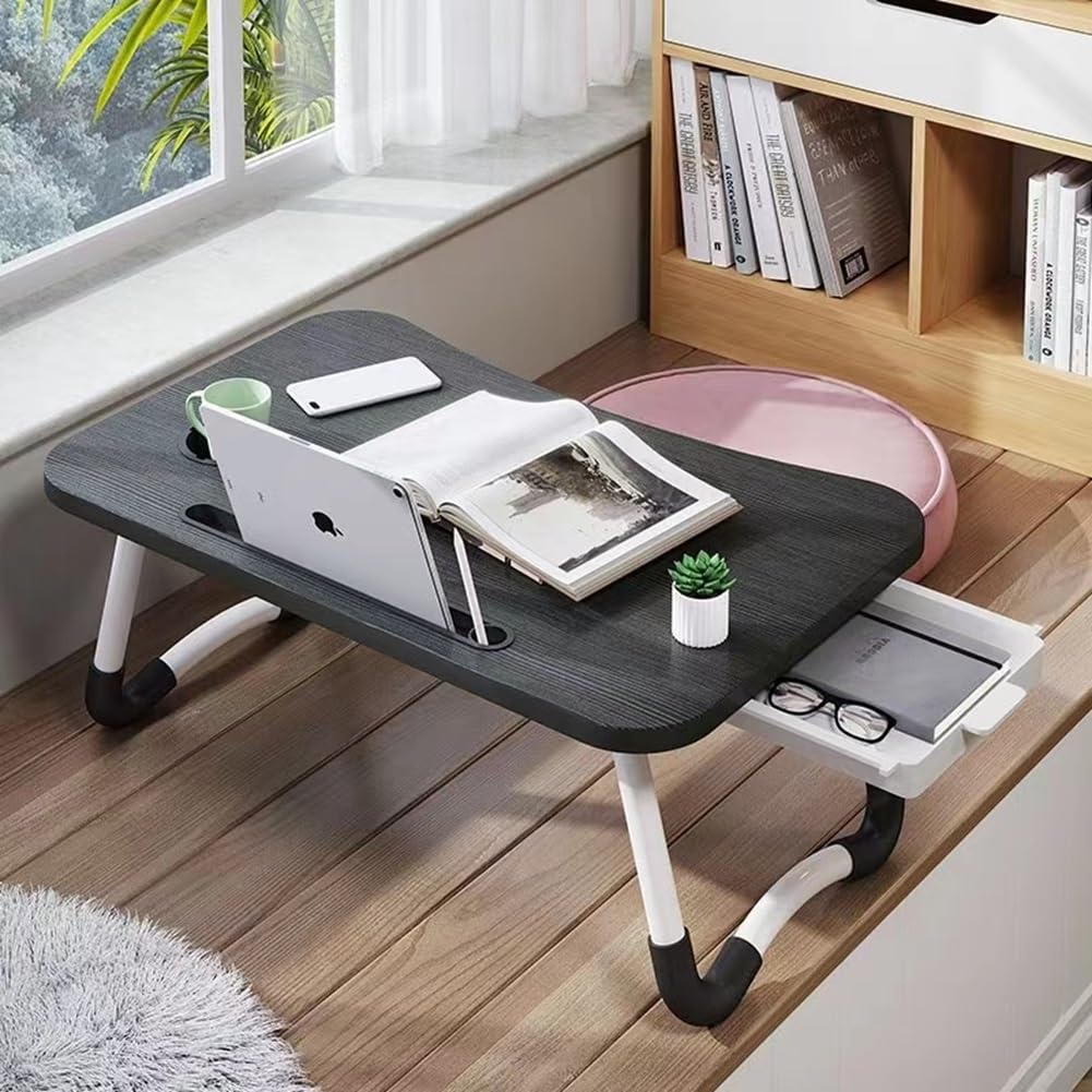 Foldable Bed Table For Laptop,Laptop Desk Table Stand For Bed,Laptop Bed Tray Table With Storage Drawer Cup Holder, Portable Lap