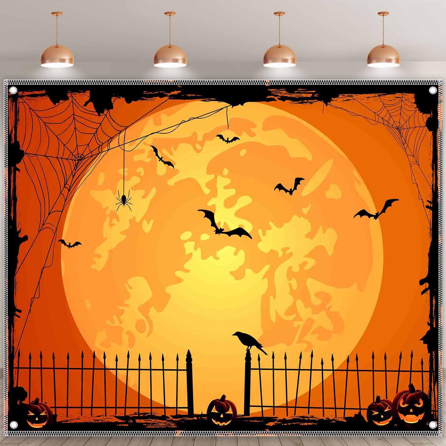 Swepuck 10X8Ft Orange Halloween Photo Backdrop For Parties Large Pumpkin Patch Moon Picture Photography Background Kids Witch Ha