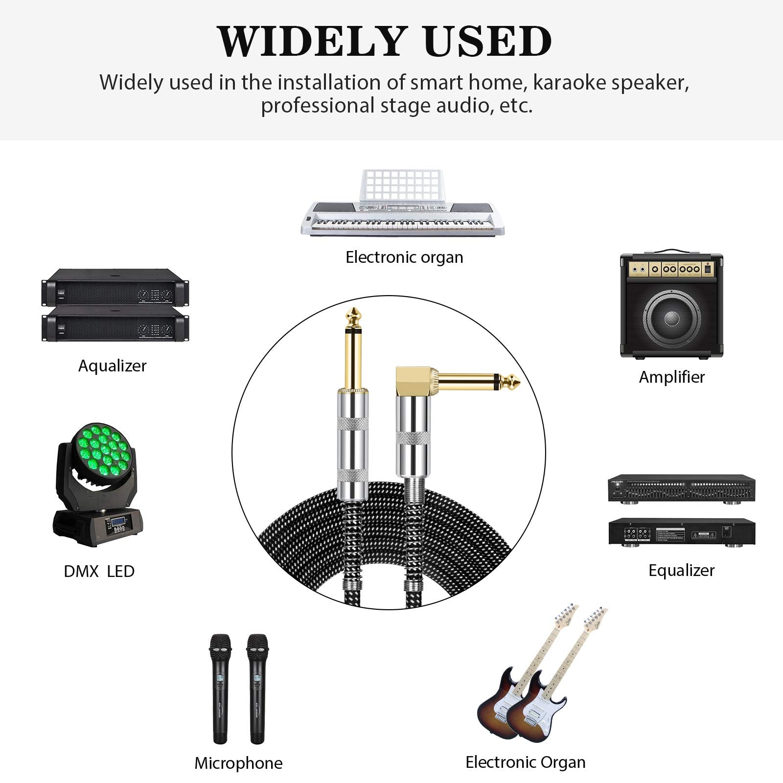 Jolgoo Guitar Cable, 1/4 Inch Cable 15 Ft, Straight To Right Angle 6.35Mm Plug Bass Keyboard Instrument Cable, Black And Gray Tw